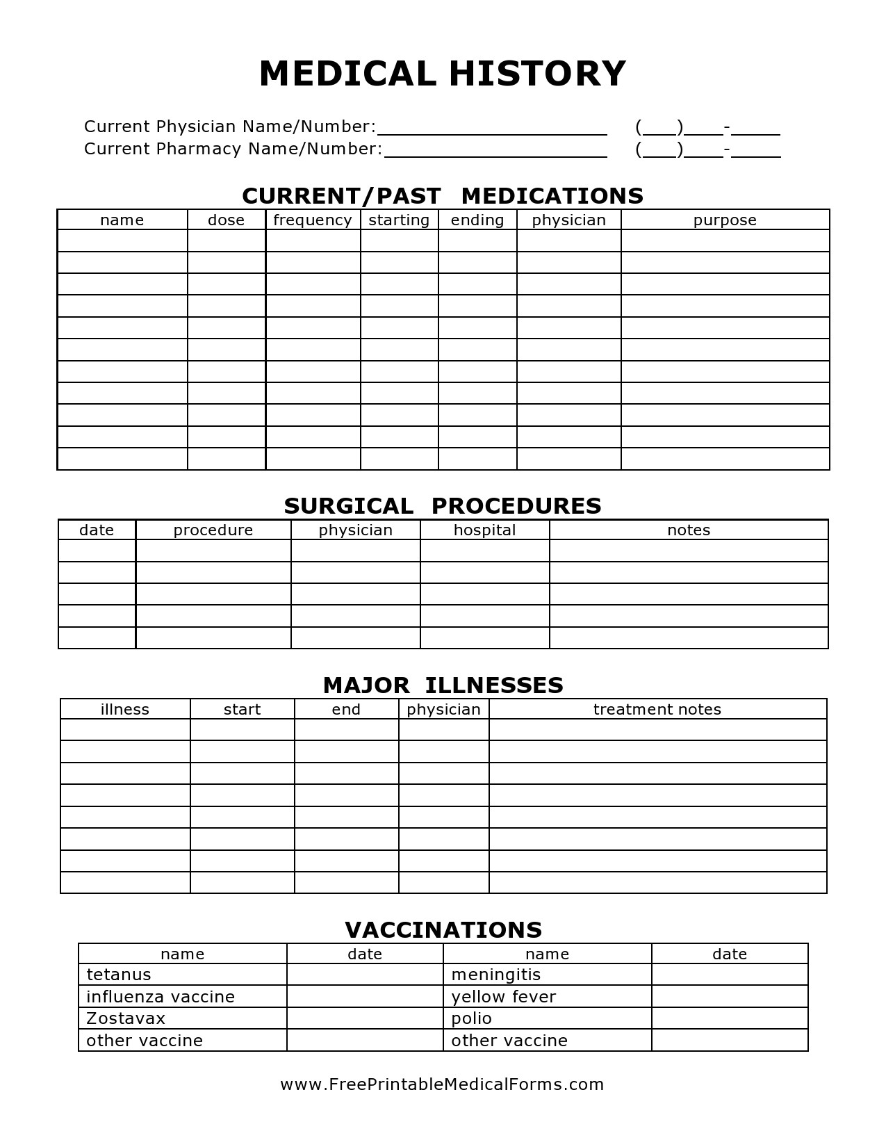 43 Medical Health History Forms PDF Word TemplateLab