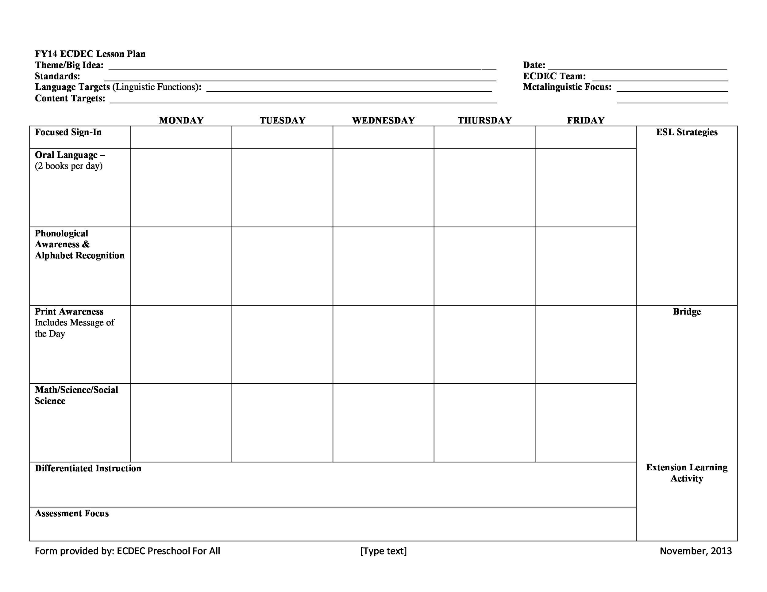 Blank Printable Lesson Plan Template