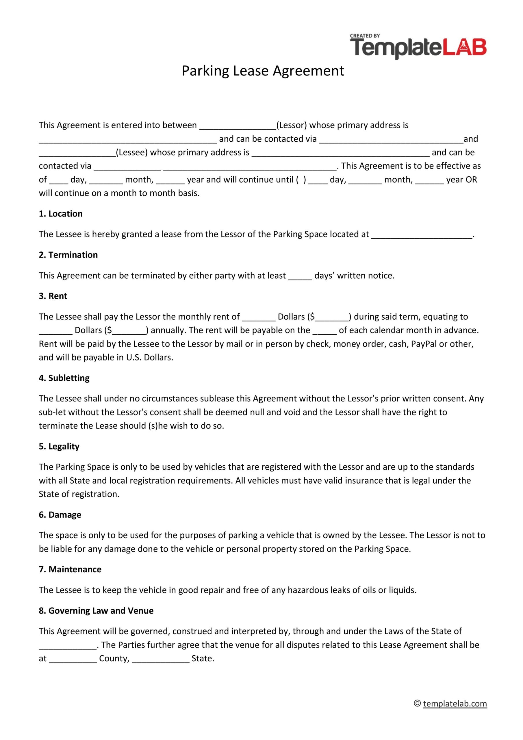 Printable Blank Lease Agreement
