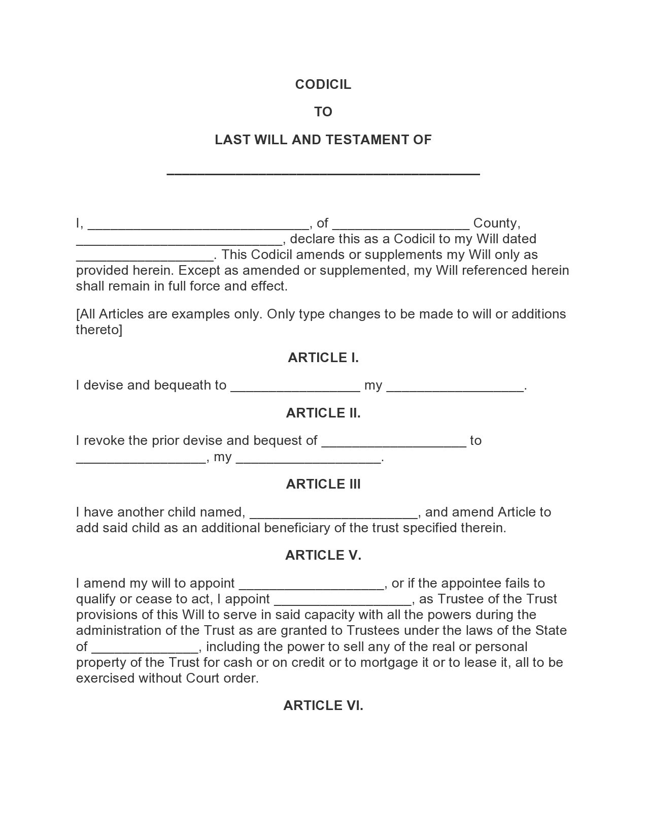 46 Free Codicil To Will Forms Templates TemplateLab