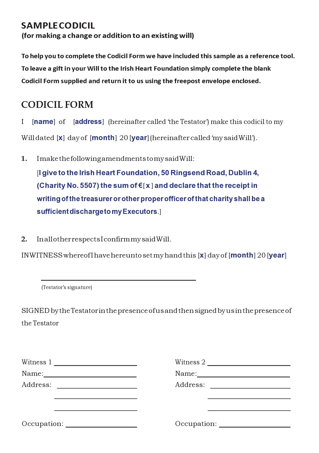Printable Blank Codicil Form