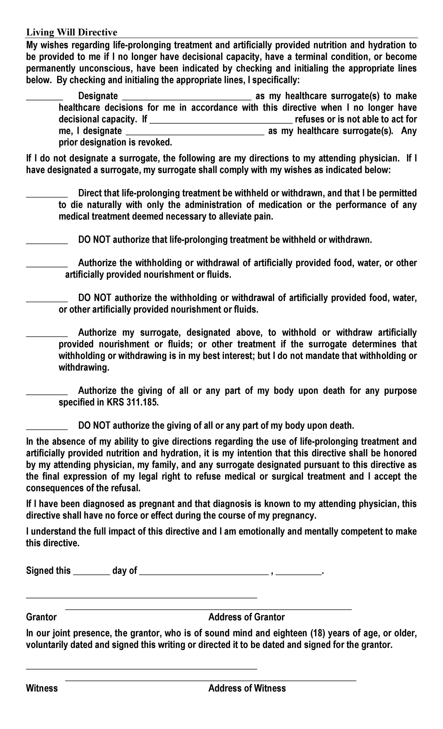 Free Blank Printable Living Will Forms