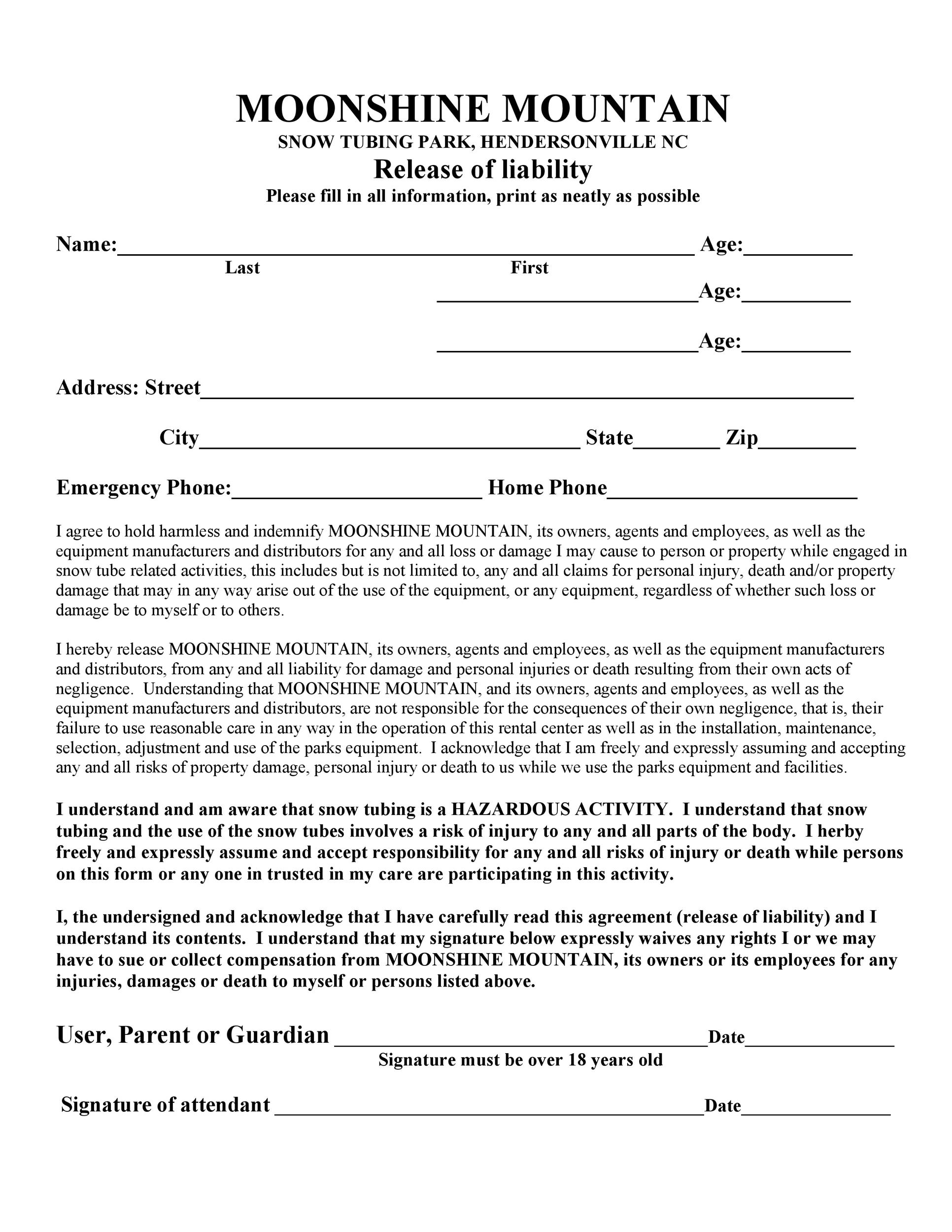 Printable Blank Waiver Of Liability Form