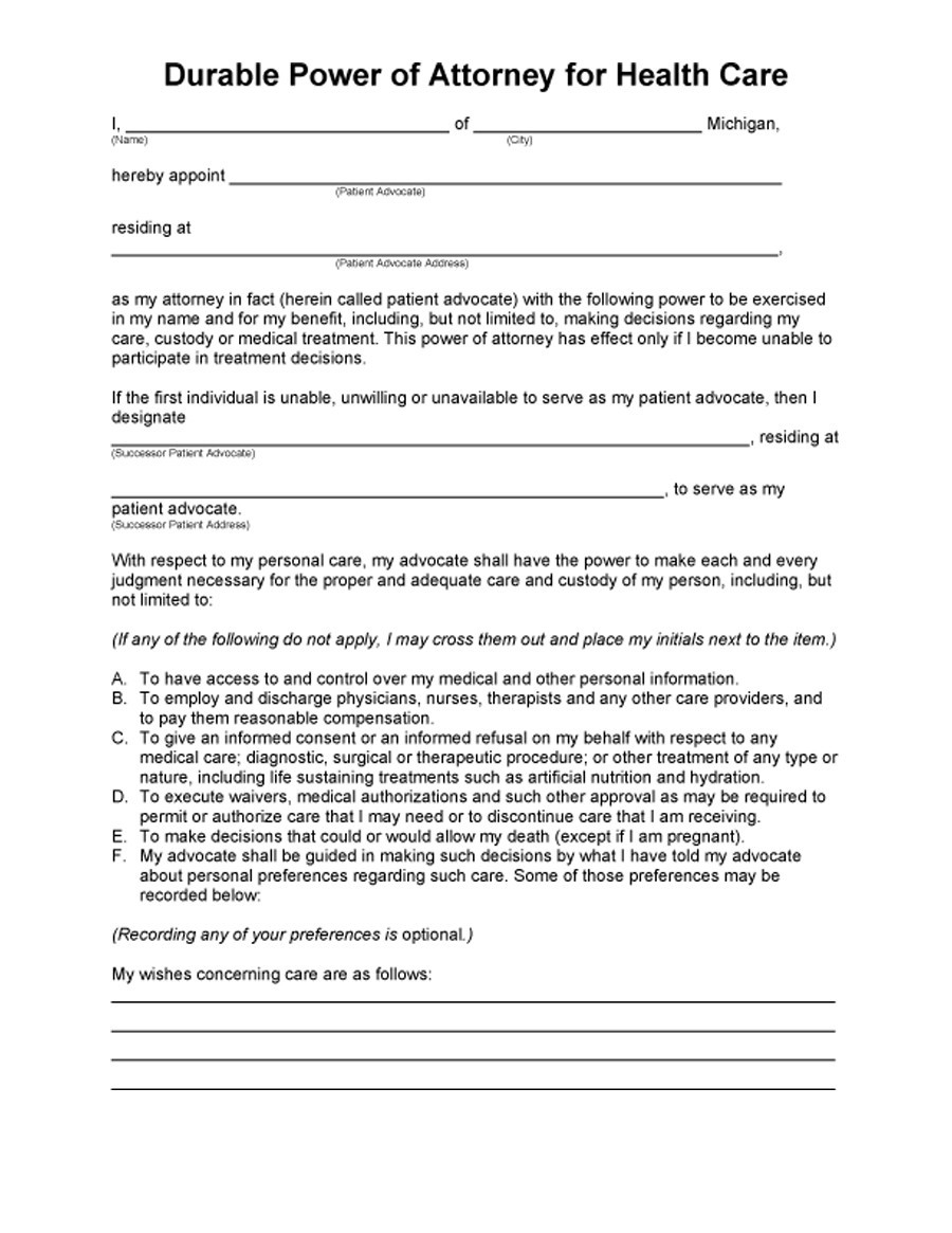 Free Printable Power Of Attorney Blank Form