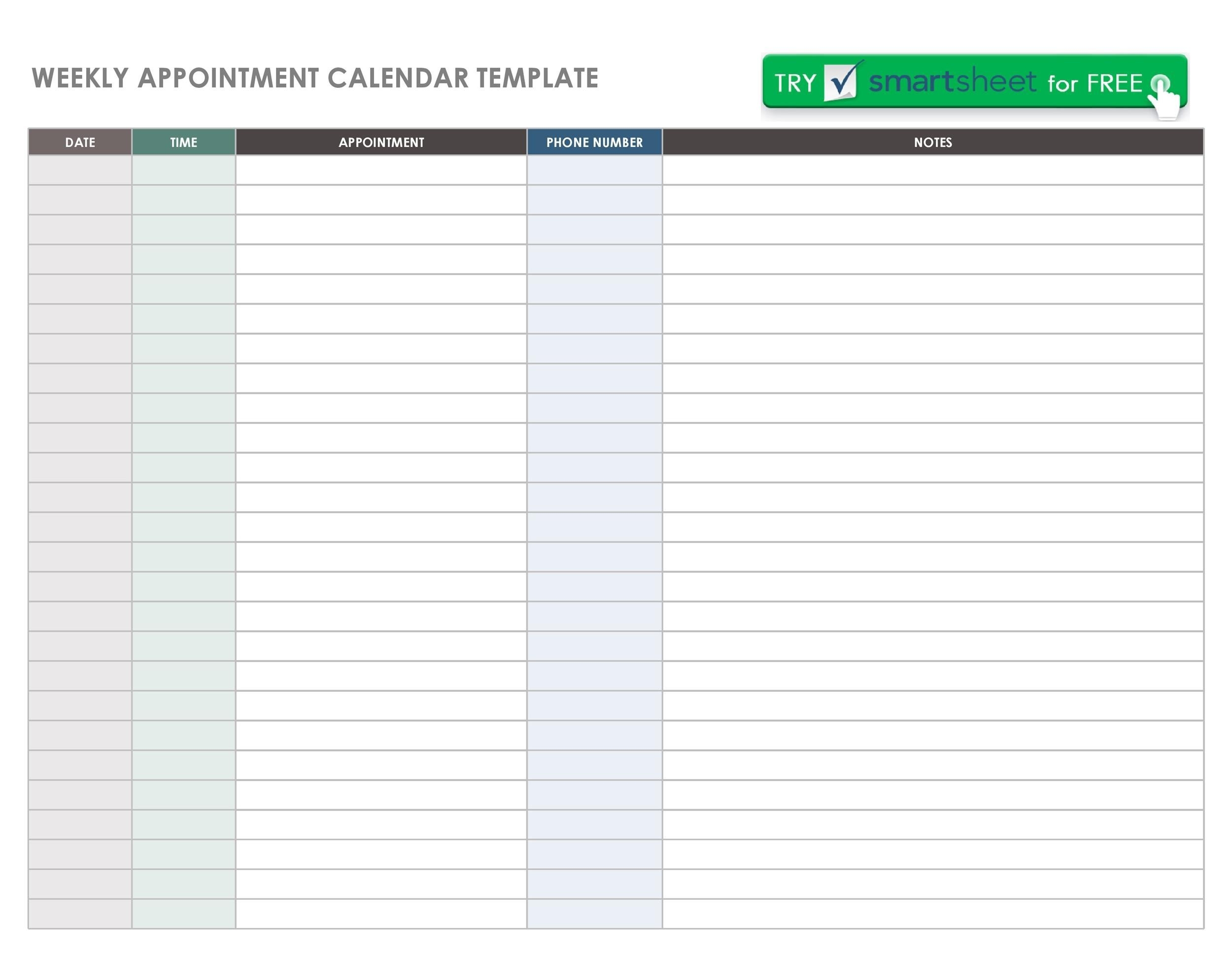 Printable Blank Appointment Calendar