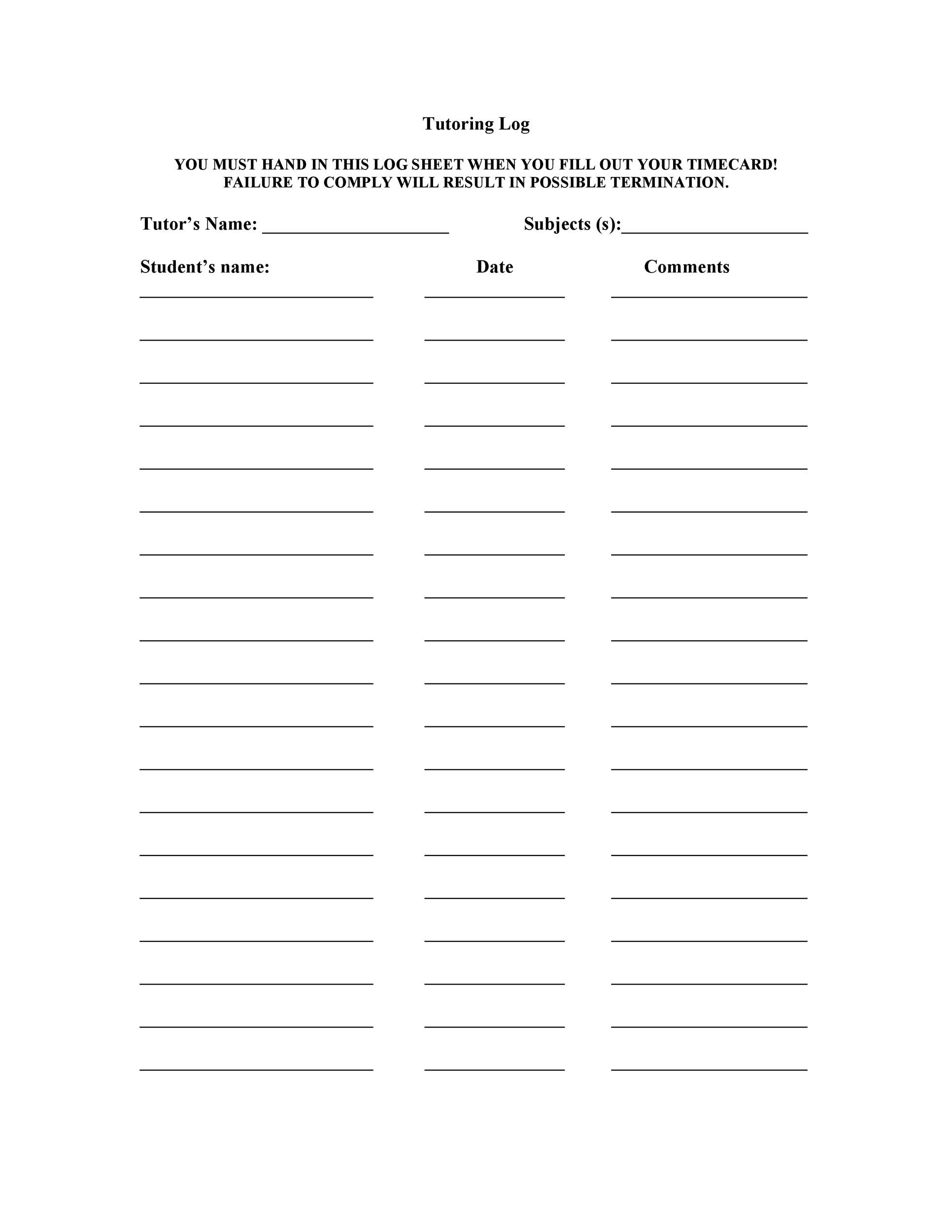 Blank Printable Log Form Images