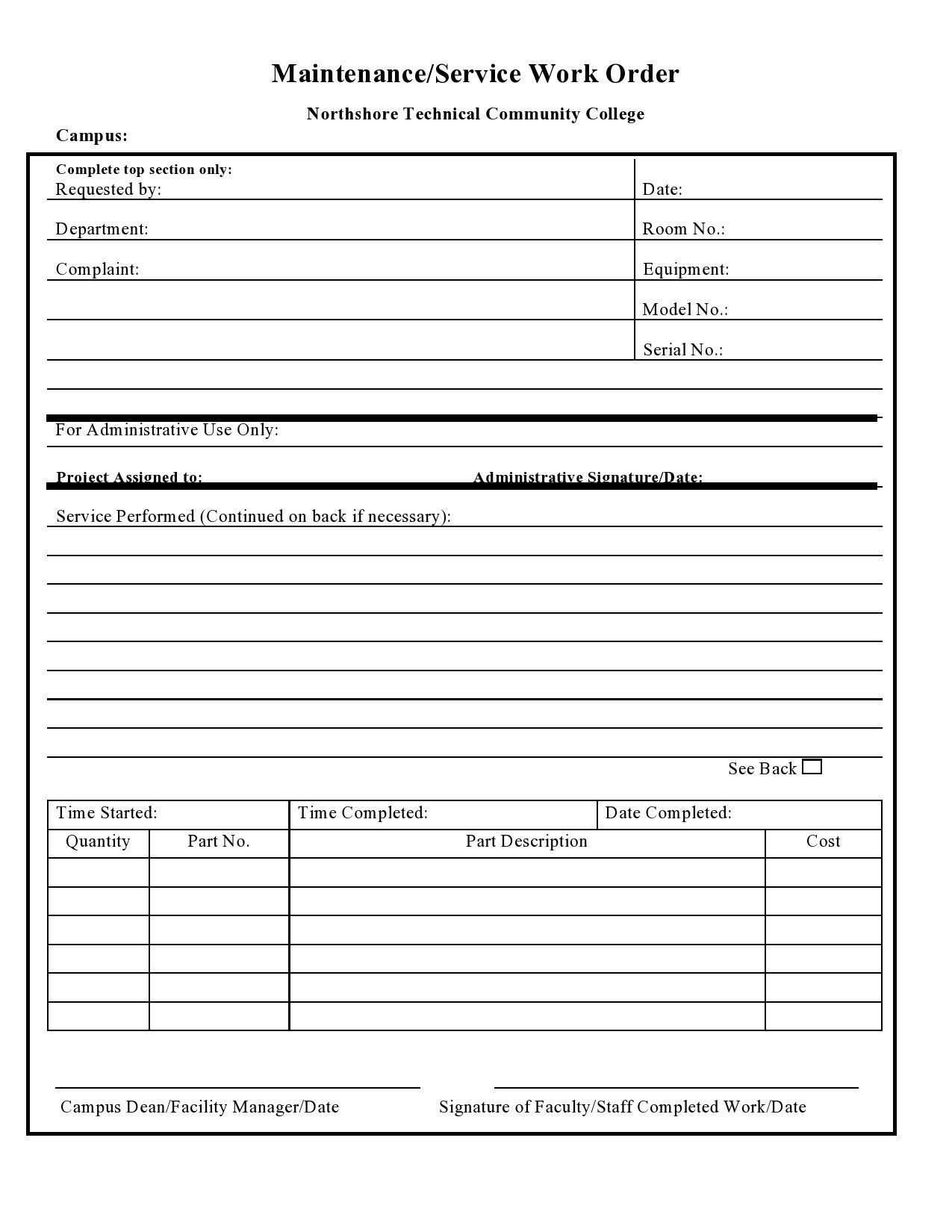 52 Printable Work Order Templates Excel Word PDF 52 Printable Work Order Templates Excel Word PDF