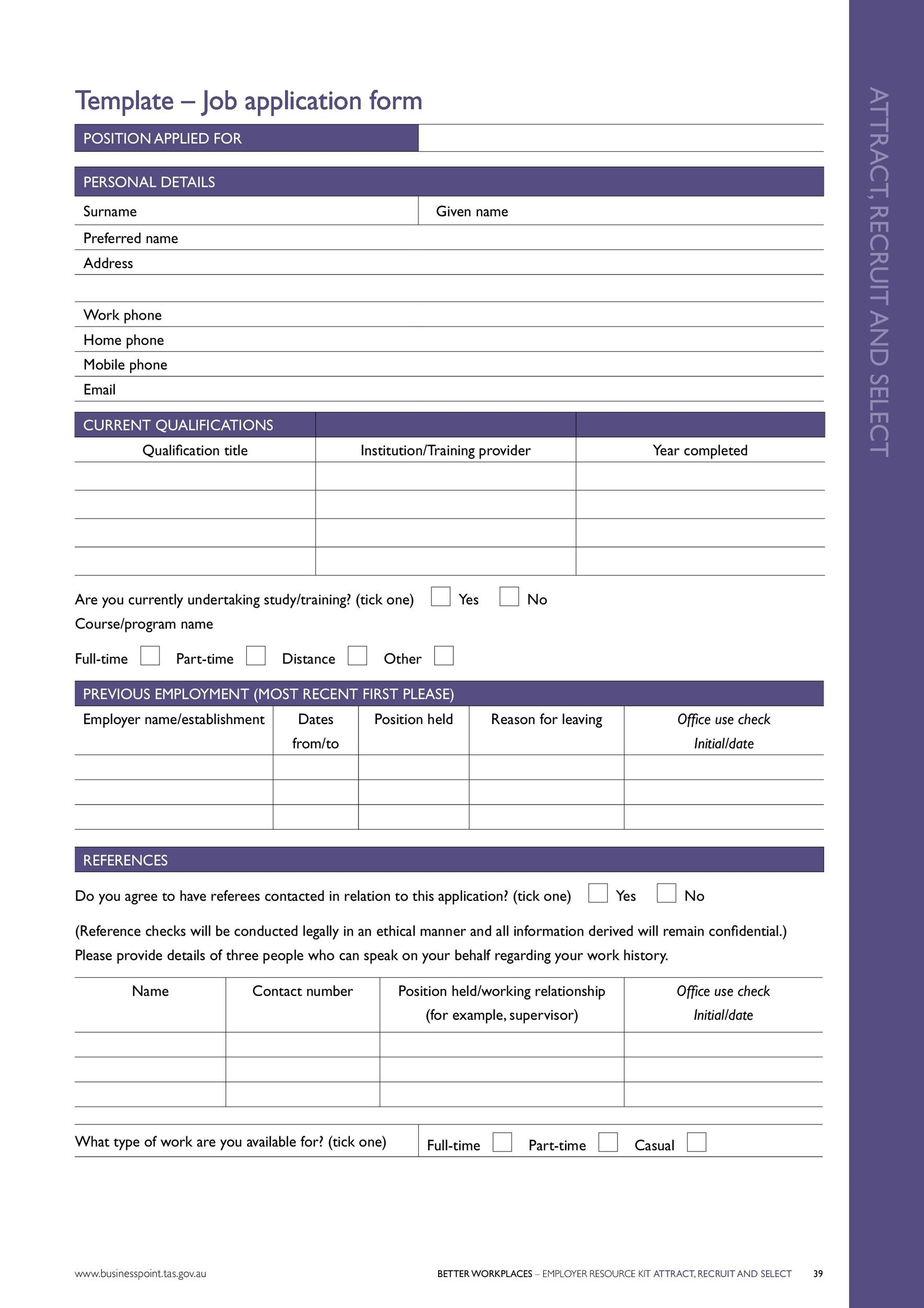 56 Free Employment Job Application Form Templates Printable TemplateLab