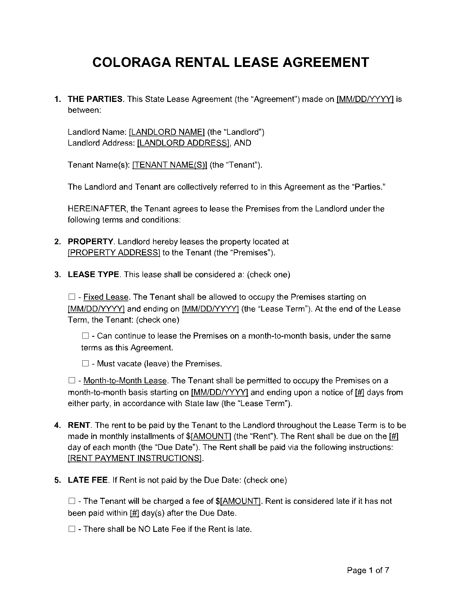 Printable One Page Blank Lease Agreement Printable One Page Blank Lease Agreement