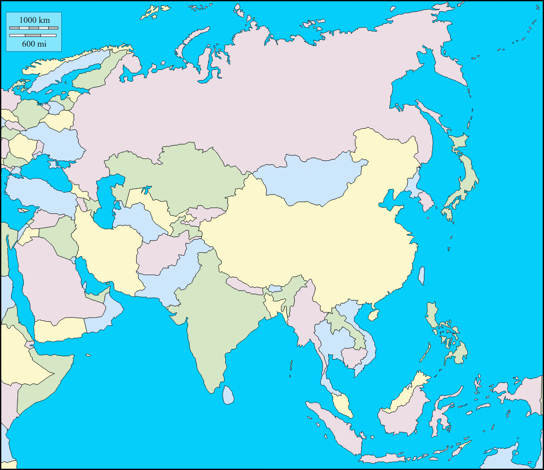 9 Free Detailed Printable Blank Map Of Asia Template In PDF