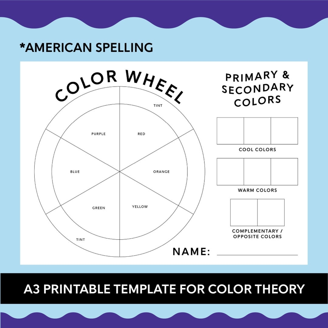 A3 Printable Colour Wheel Template american Basic Primary Secondary Colours Fun Student Lesson Activity Worksheet Painting Class Etsy