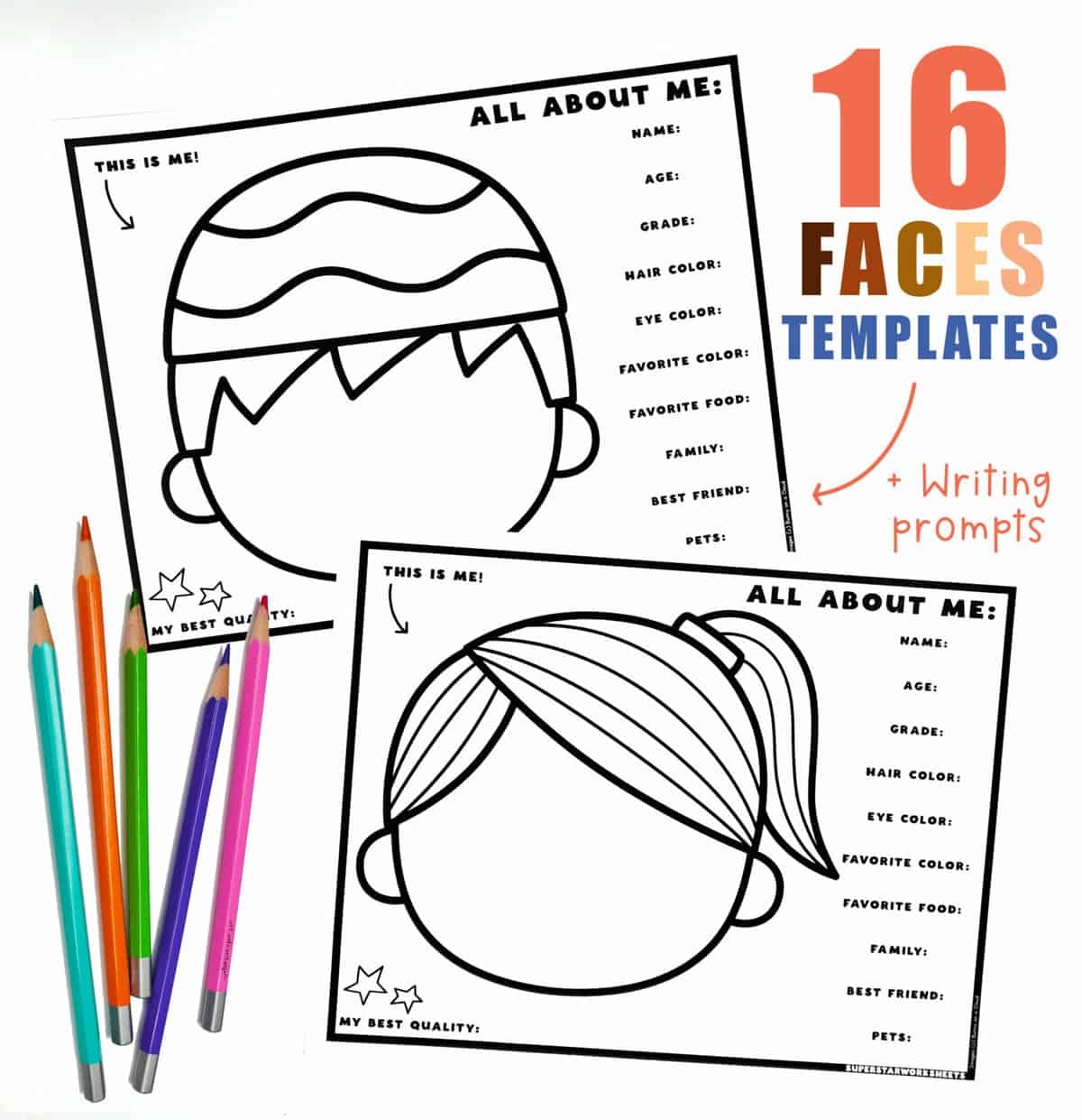 All About Me Face Template Free Printables Superstar Worksheets