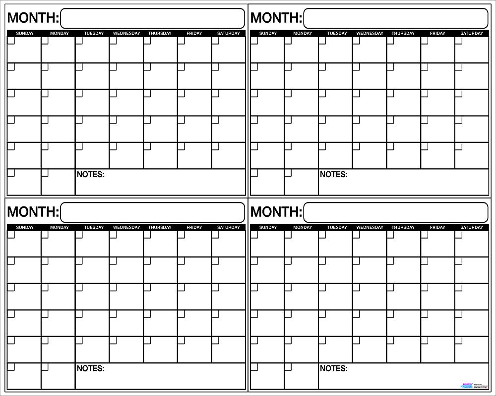4 Month Calendar Template Blank Printable