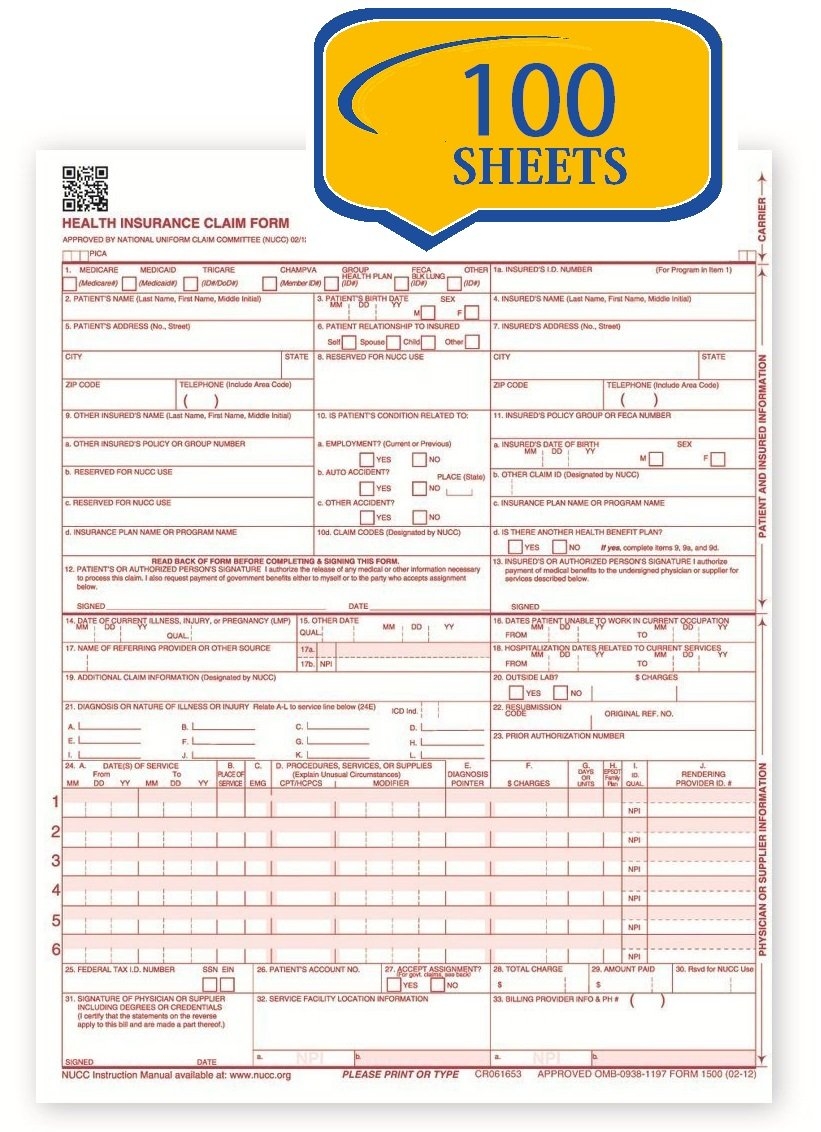 Blank Editable And Printable Hcfa 1500 Form