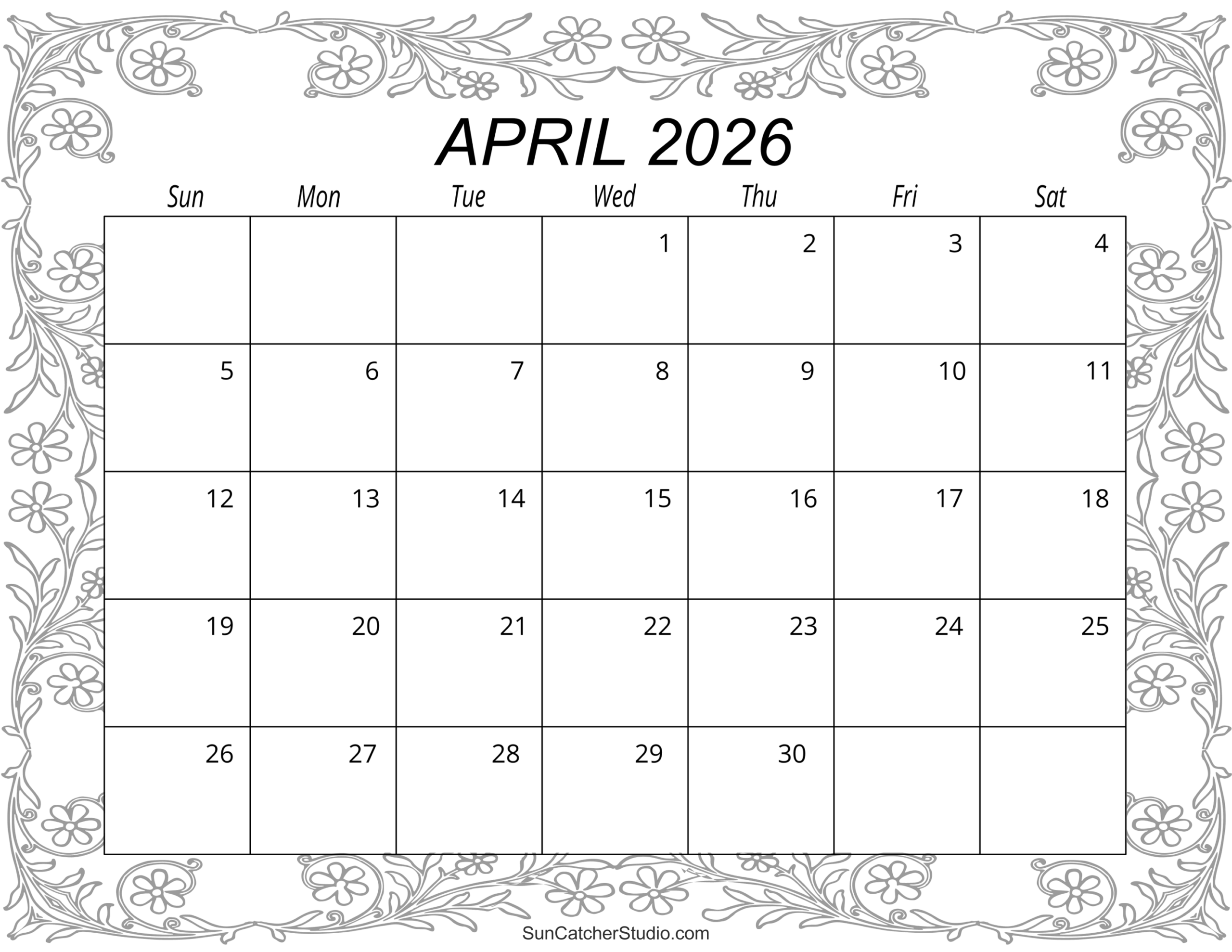 2026 Blank Monthly Calendar Printable