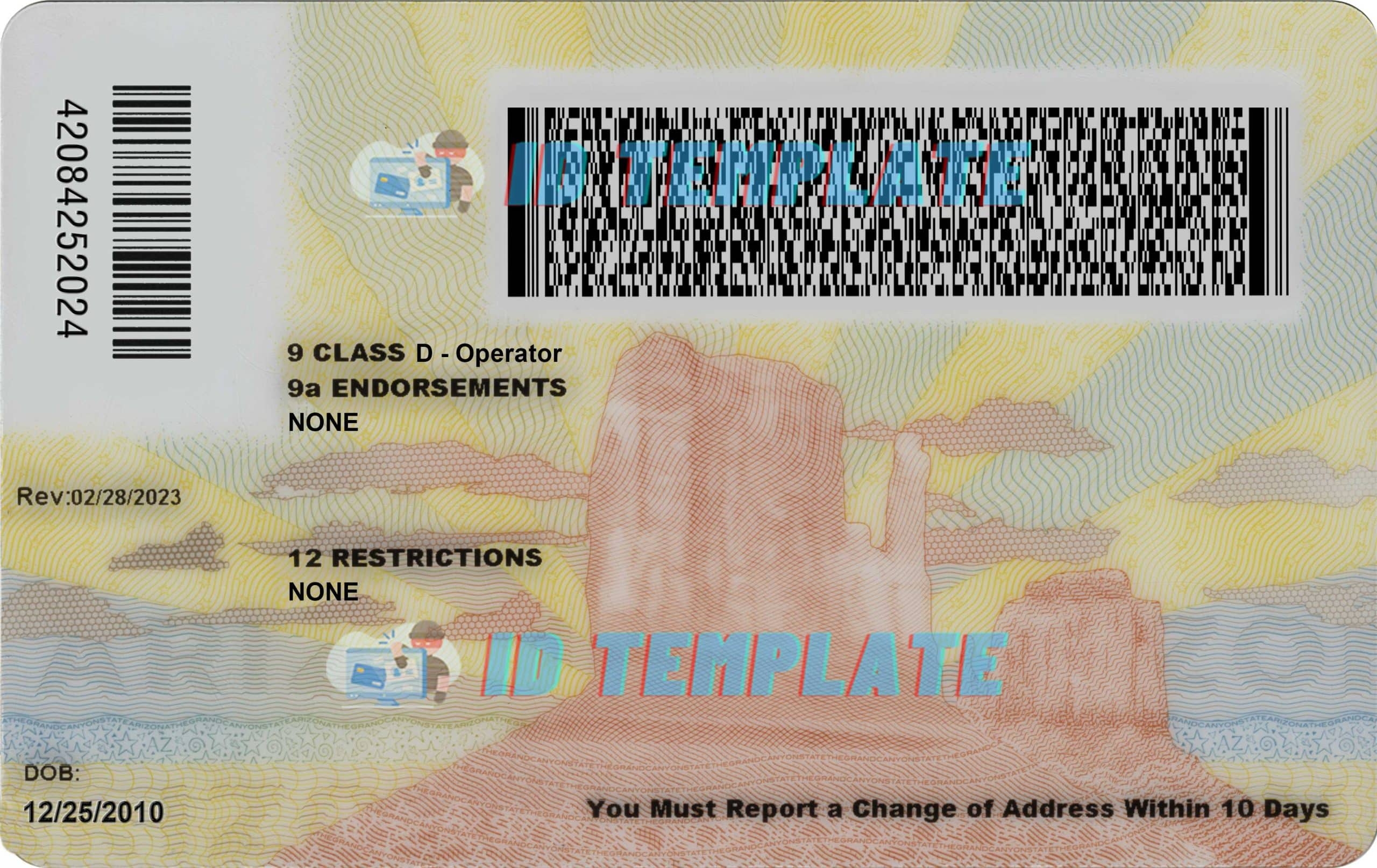 Arizona Driver License PSD Template New 1200DPI