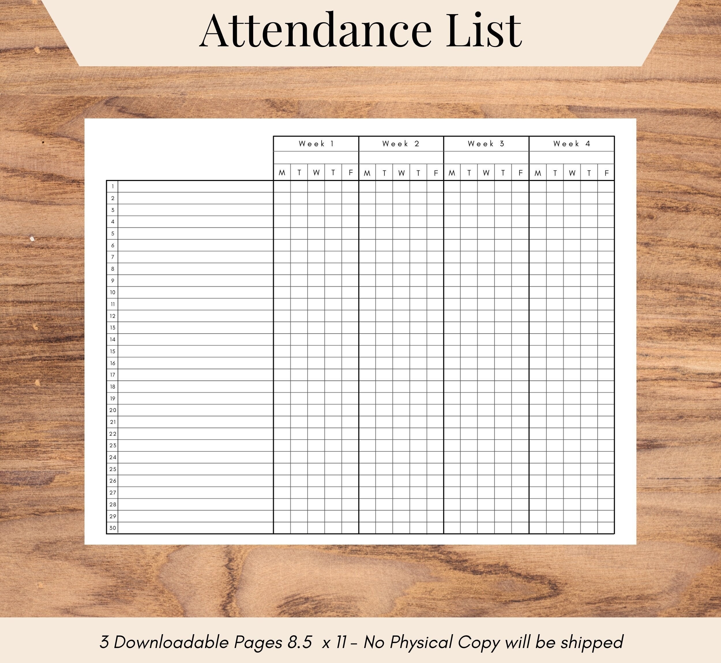 Blank Monthly Attendance Form Printable
