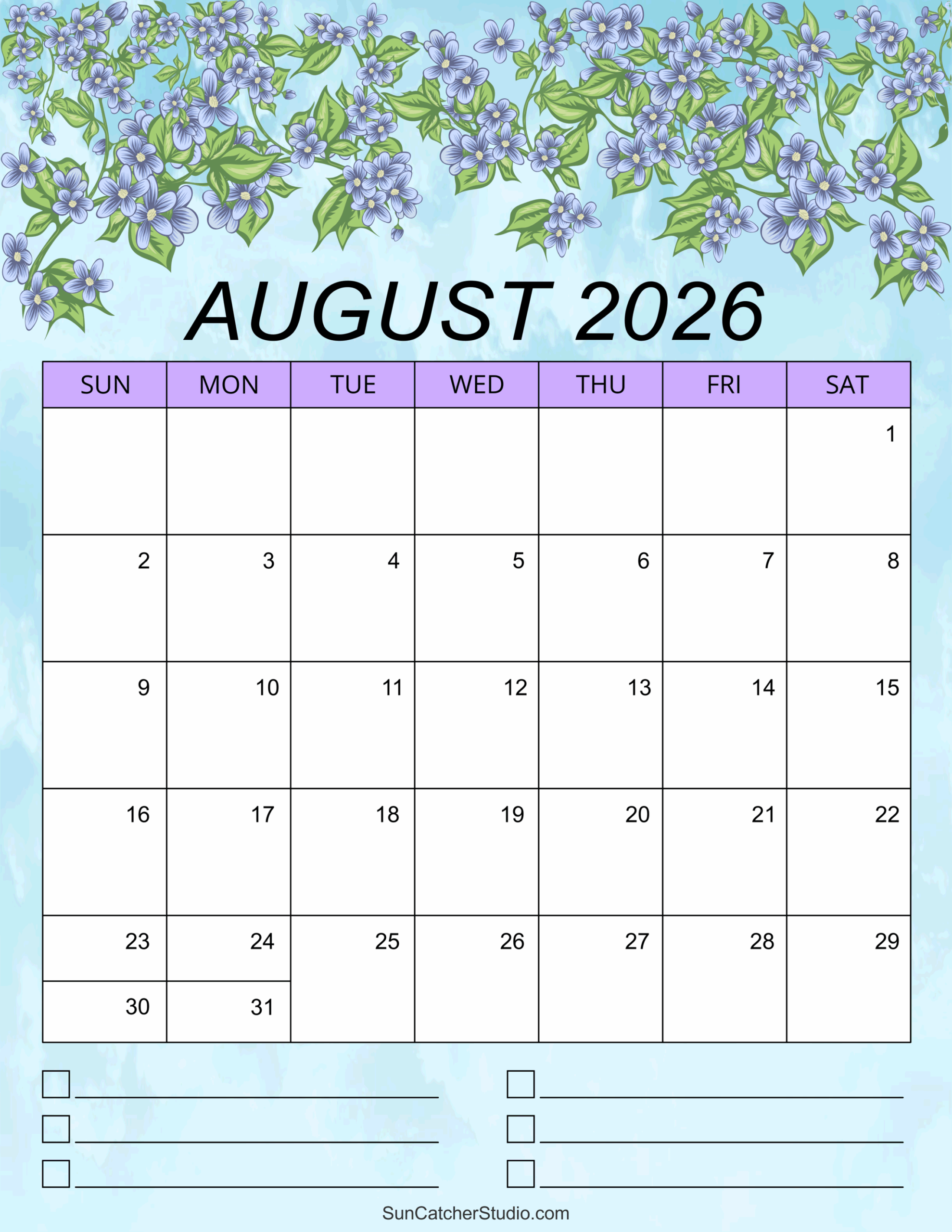 August 2026 Blank Printable Calendar