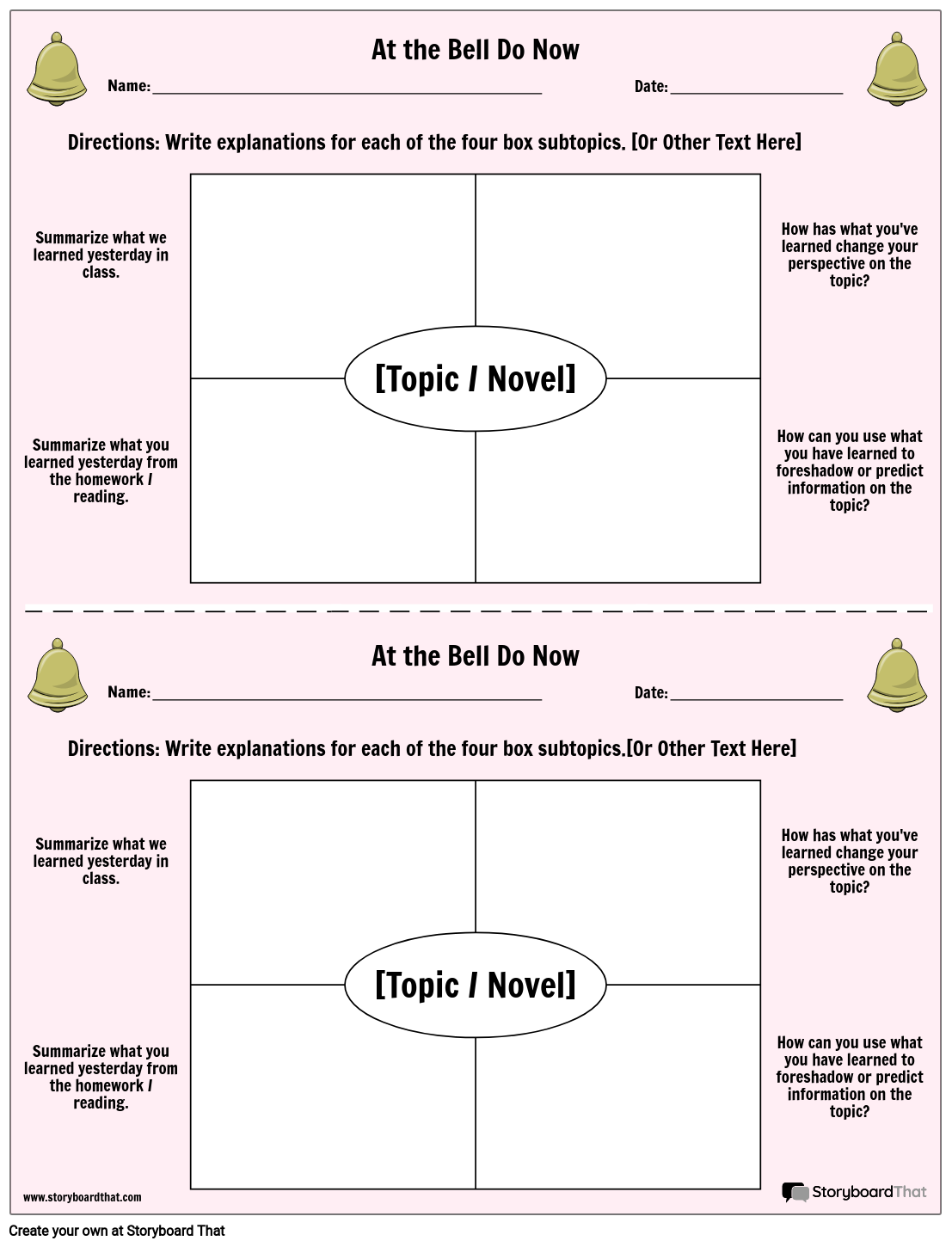 Bell Ringer Worksheets Free Templates From Storyboard That