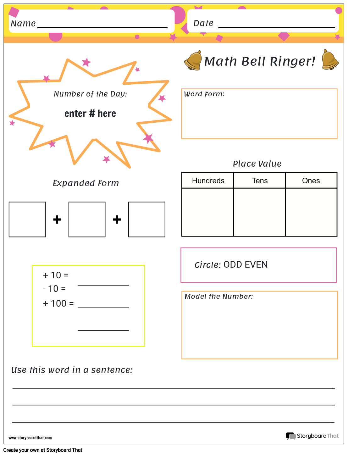 Bell Ringer Worksheets Free Templates From Storyboard That