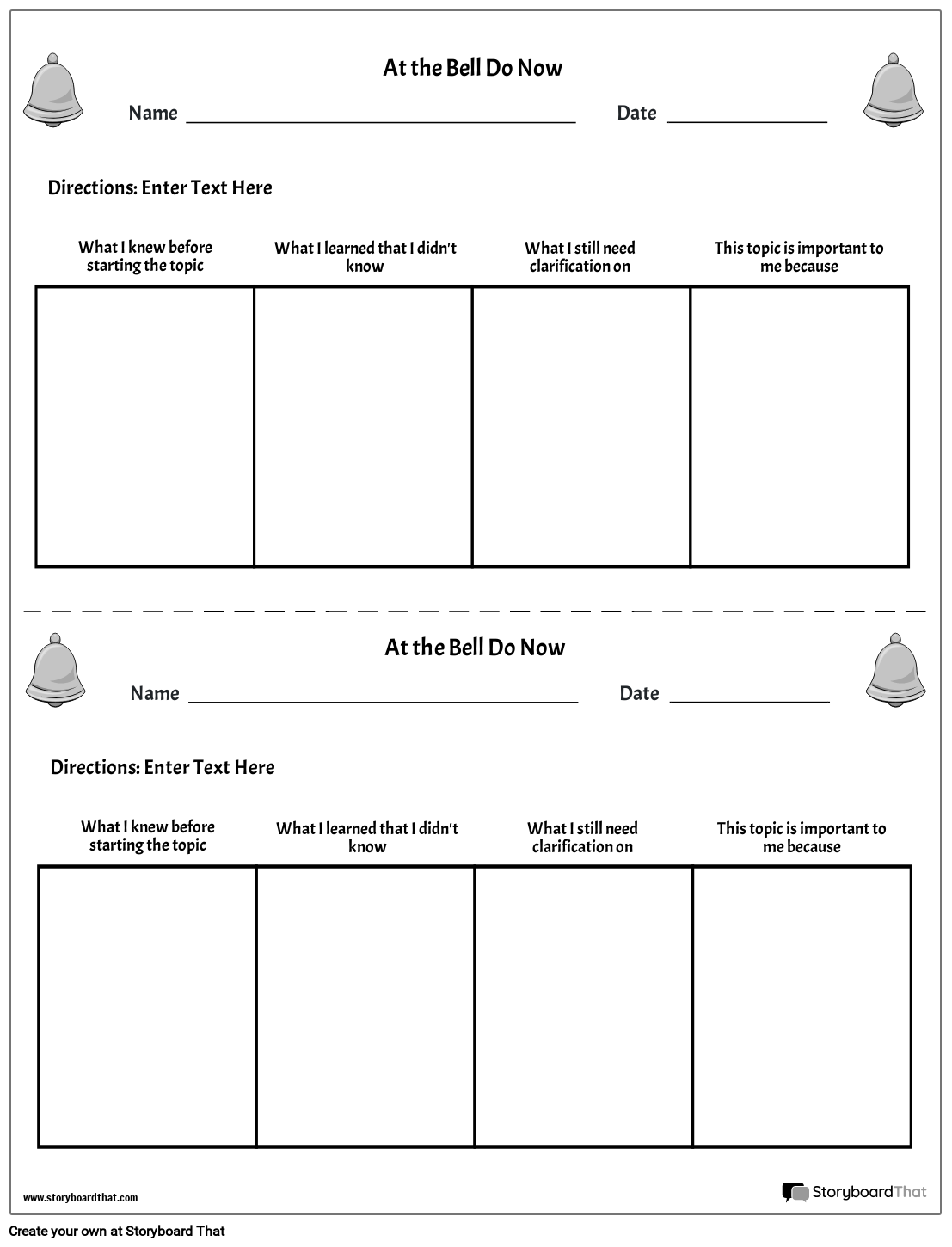 Bell Ringer Worksheets Free Templates From Storyboard That