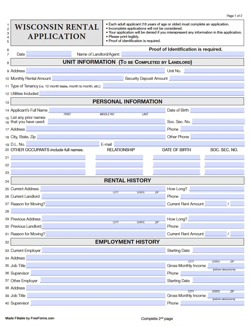 Bid Form Wisconsin