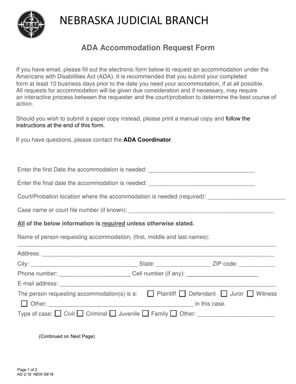 Blank Ada Form