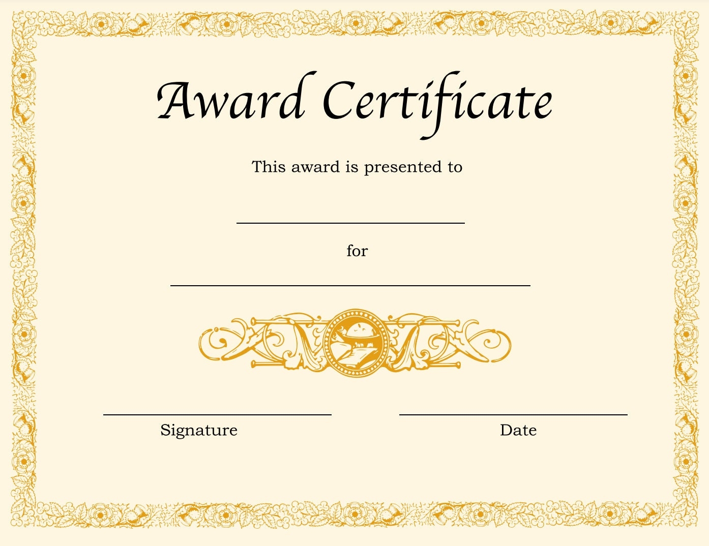 Blank Award Certificate Etsy