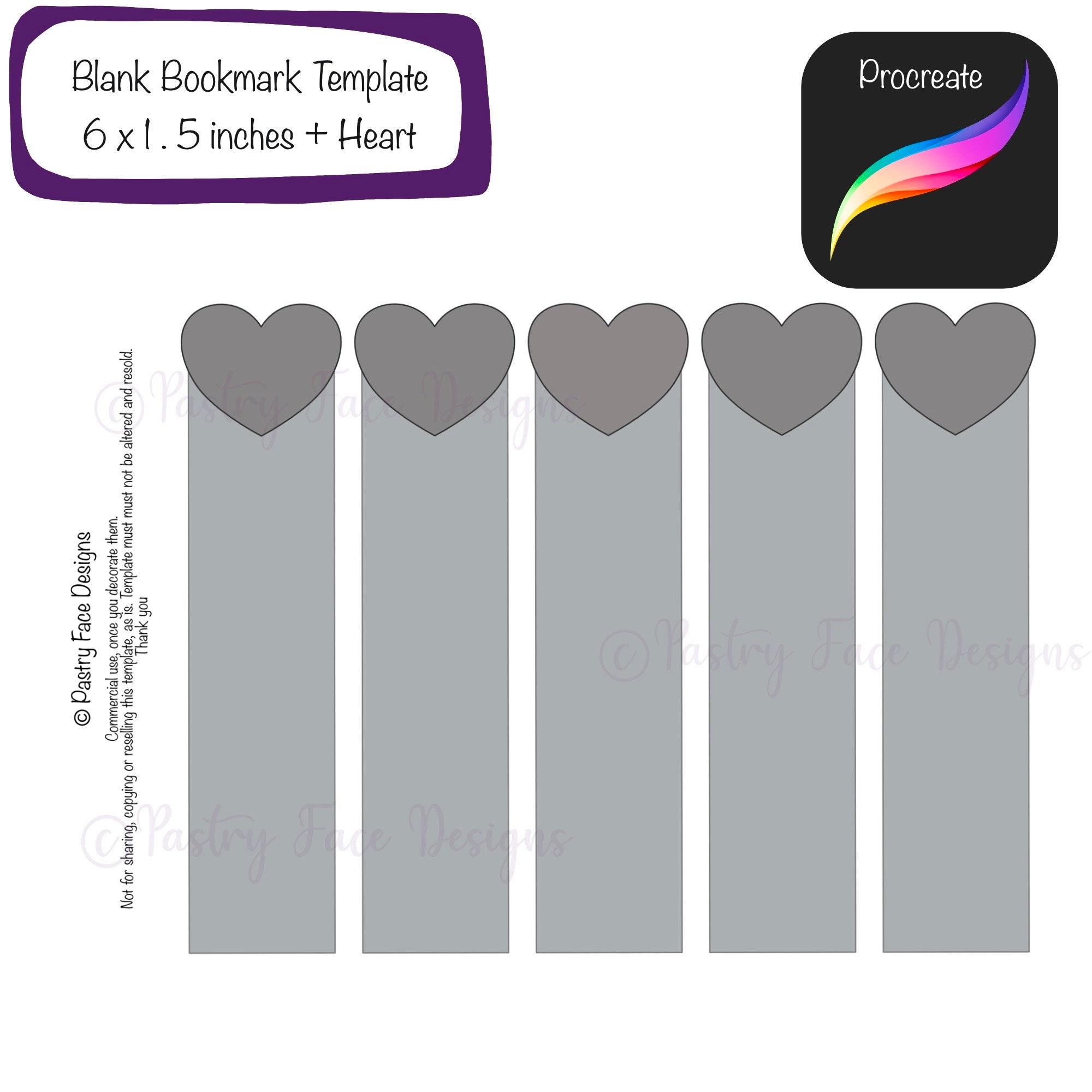 Blank Bookmark Template With Heart Approx 1 5 X 6inch Use In Procreate App Commercial Use Instant Download Pastry Face Designs Etsy