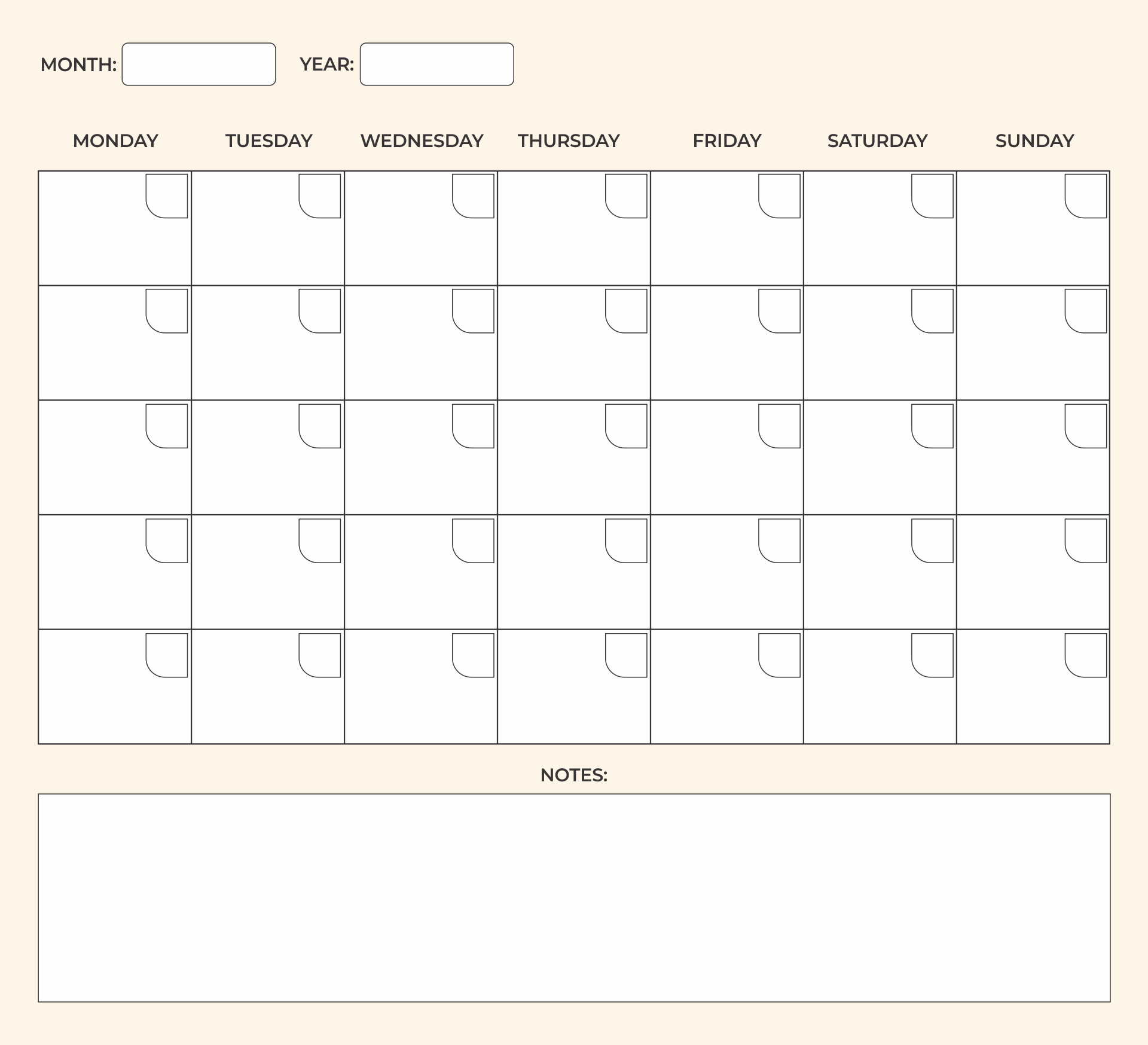 Waterproof Free Printable Blank Calendar