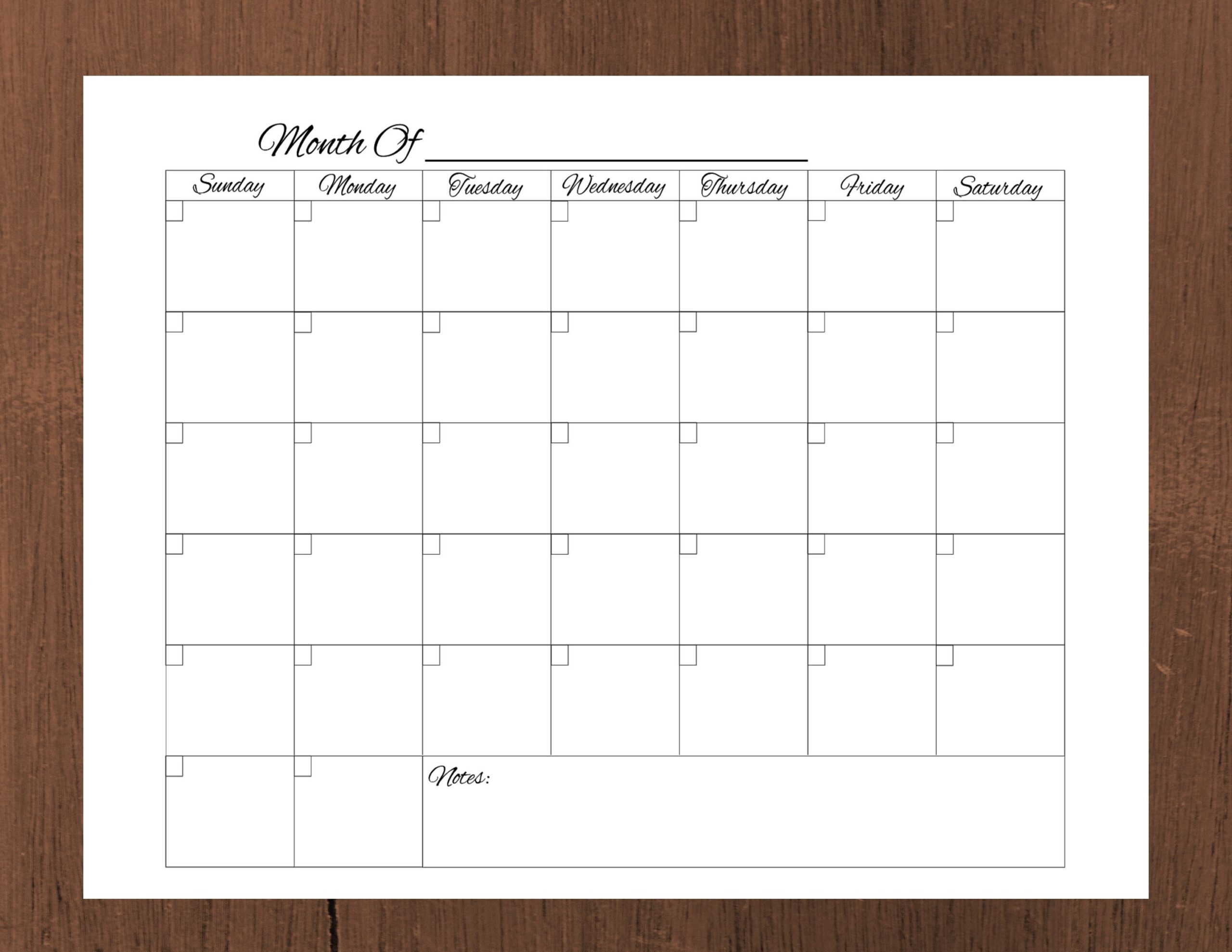 Blank Calendar Printable Instant Digital Download Monthly Calendar Template Editable PDF Printable Calendar Etsy