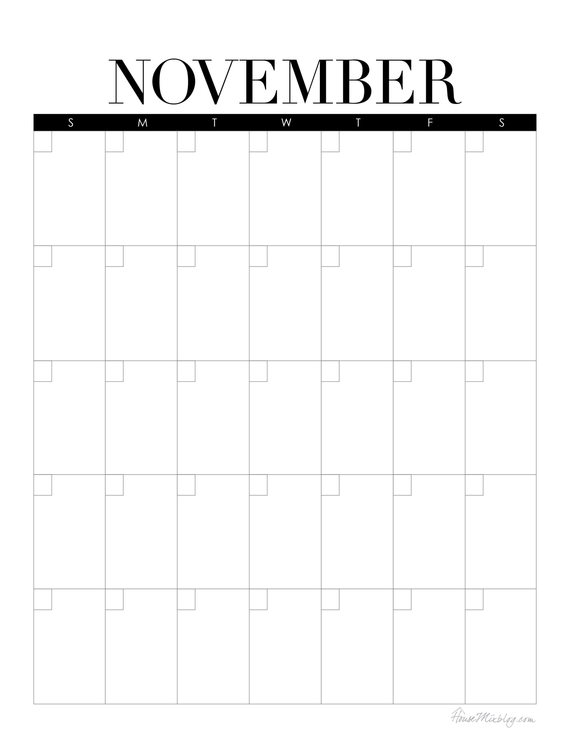 November Calendar Blank Printable