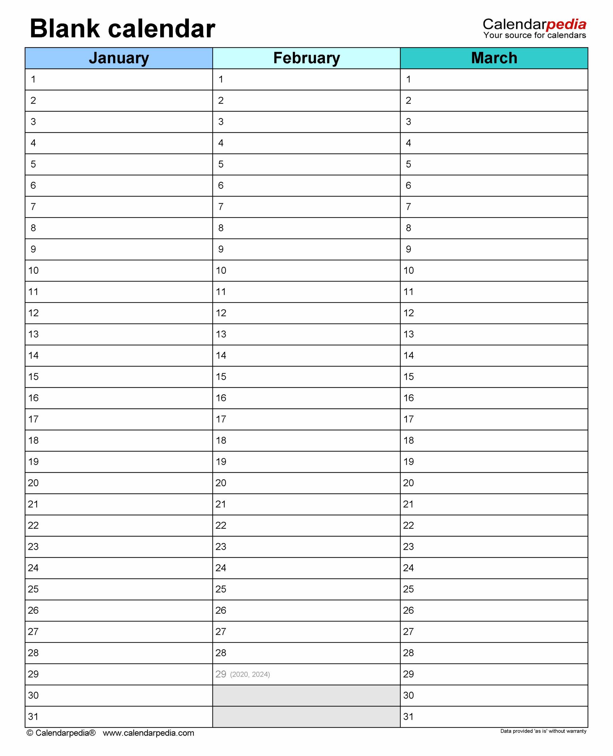 Free Printable Generic Blank Calendar