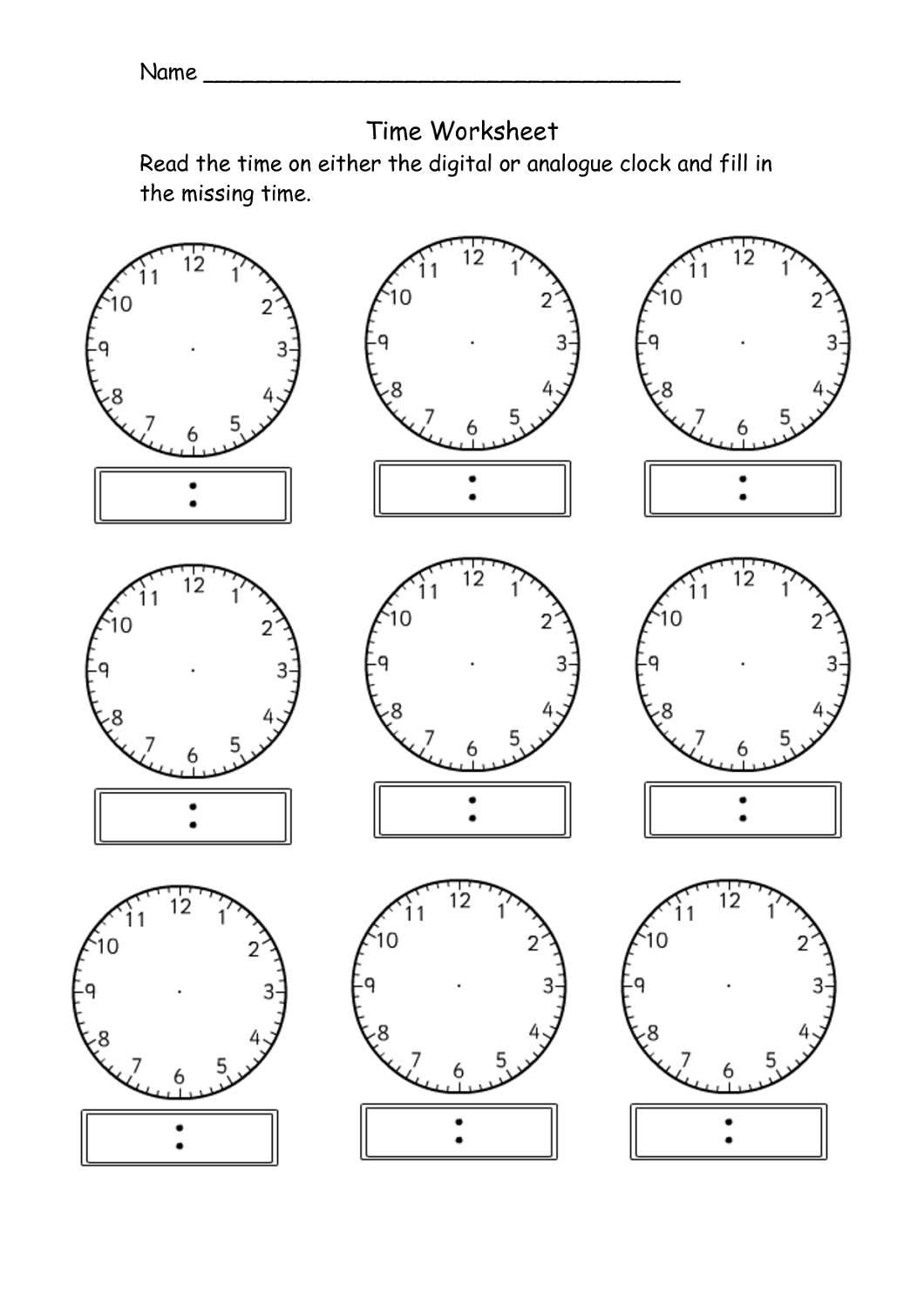 Blank Clock Face Worksheets Printable