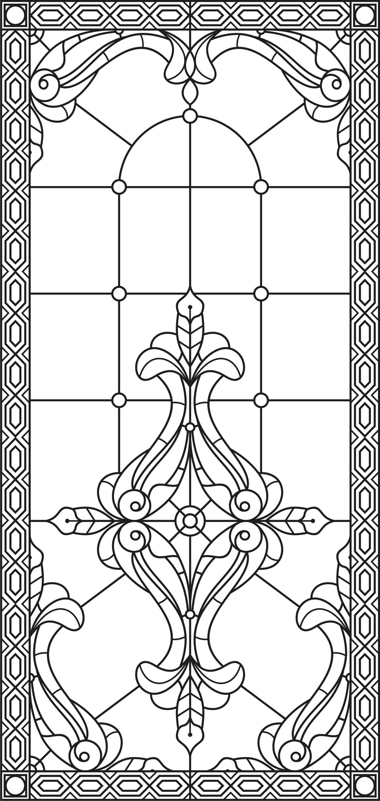 Blank For A Classic Stained glass Window With Floral Ornaments All Formats Pdf Png Eps Jpeg Dwg Svg Etsy