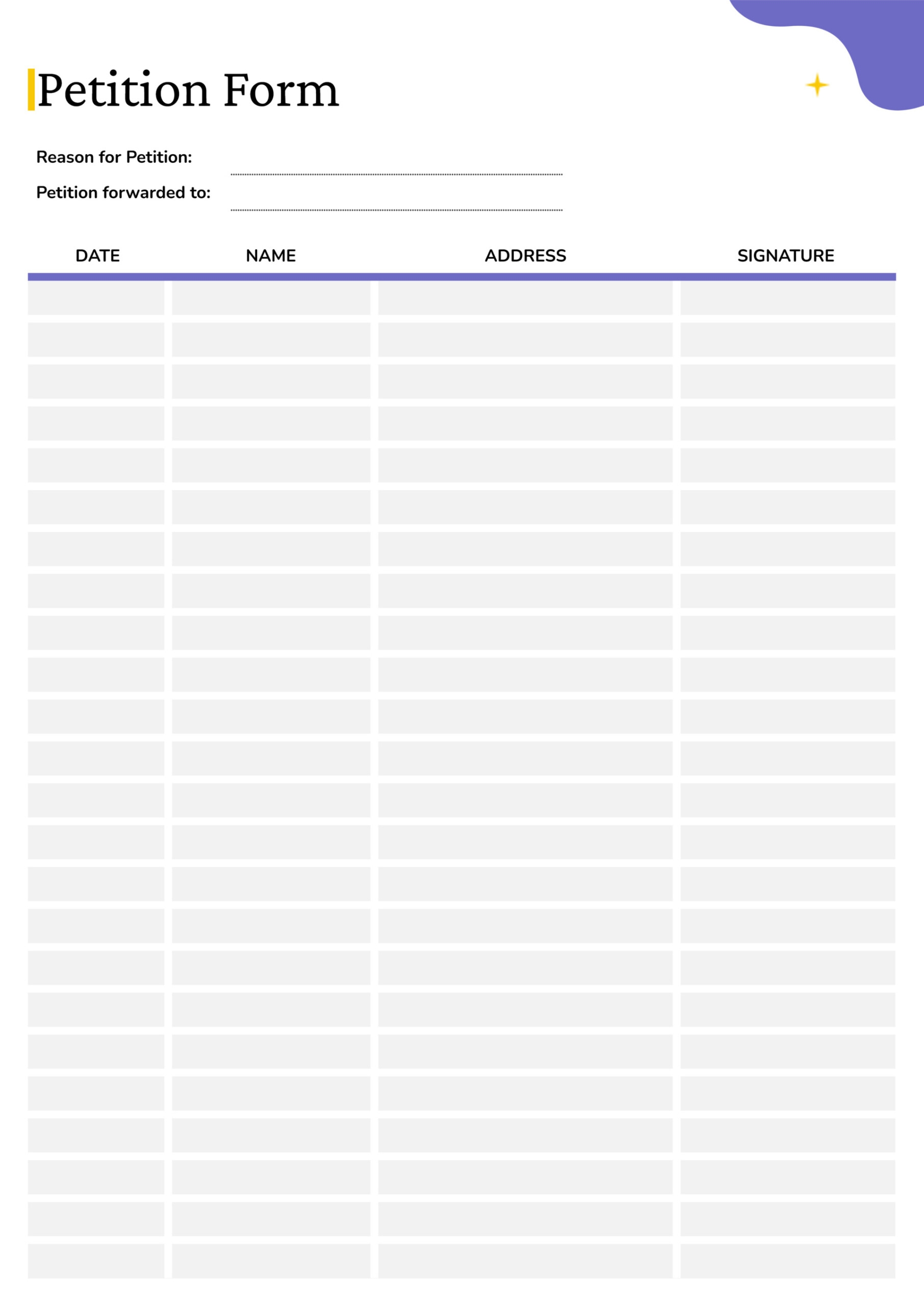 Printable Blank Petition Form
