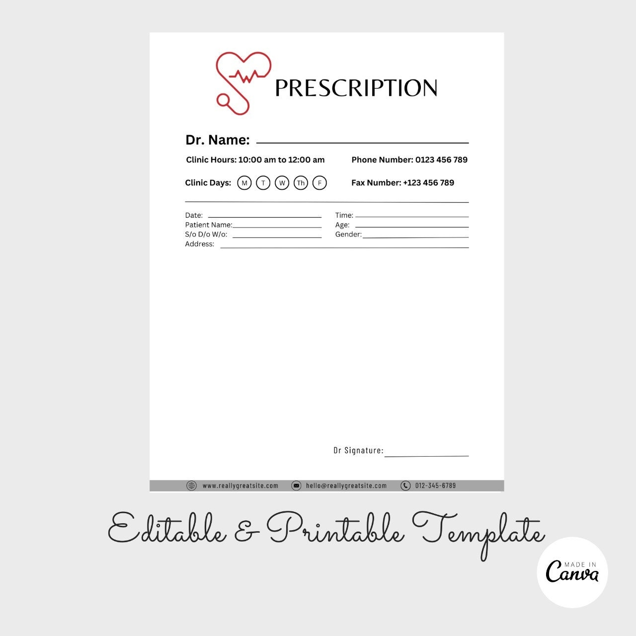 Printable Blank Prescription Form