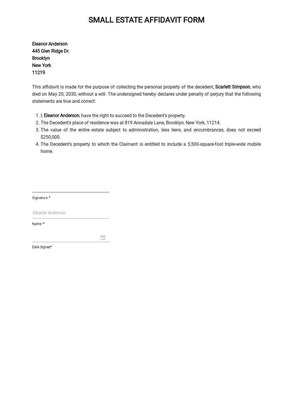 Printable Blank Affidavit Form