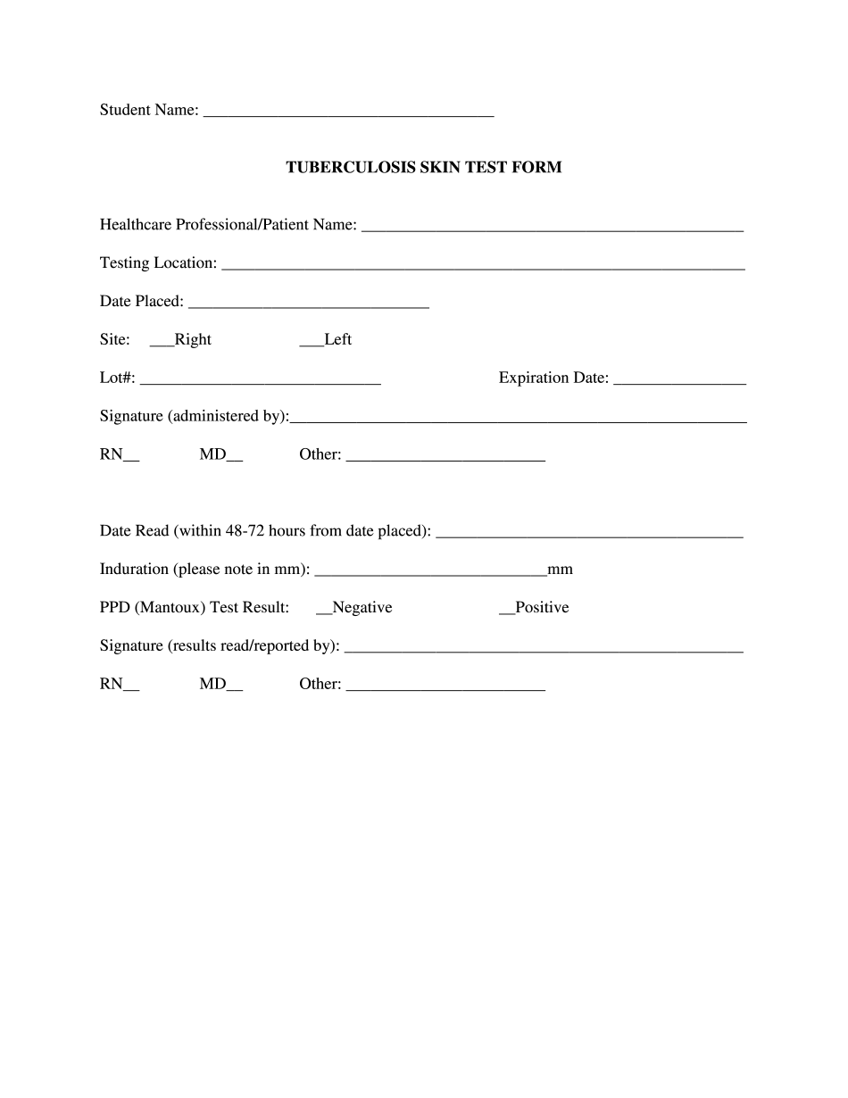 Bristol Community College Tuberculosis Skin Test Form Printable Blank PDF Online