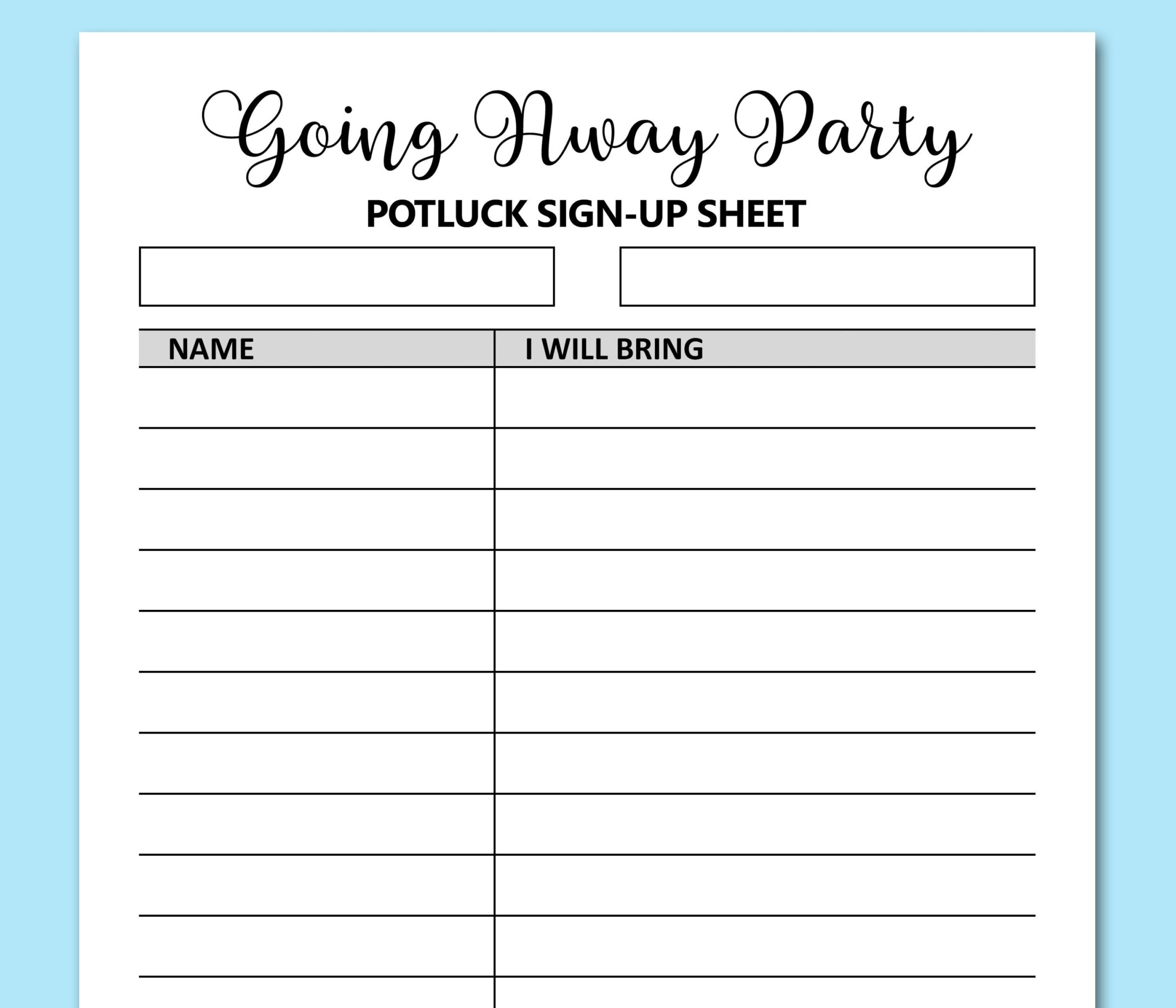 Blank Sign Up Form Printable Potluck