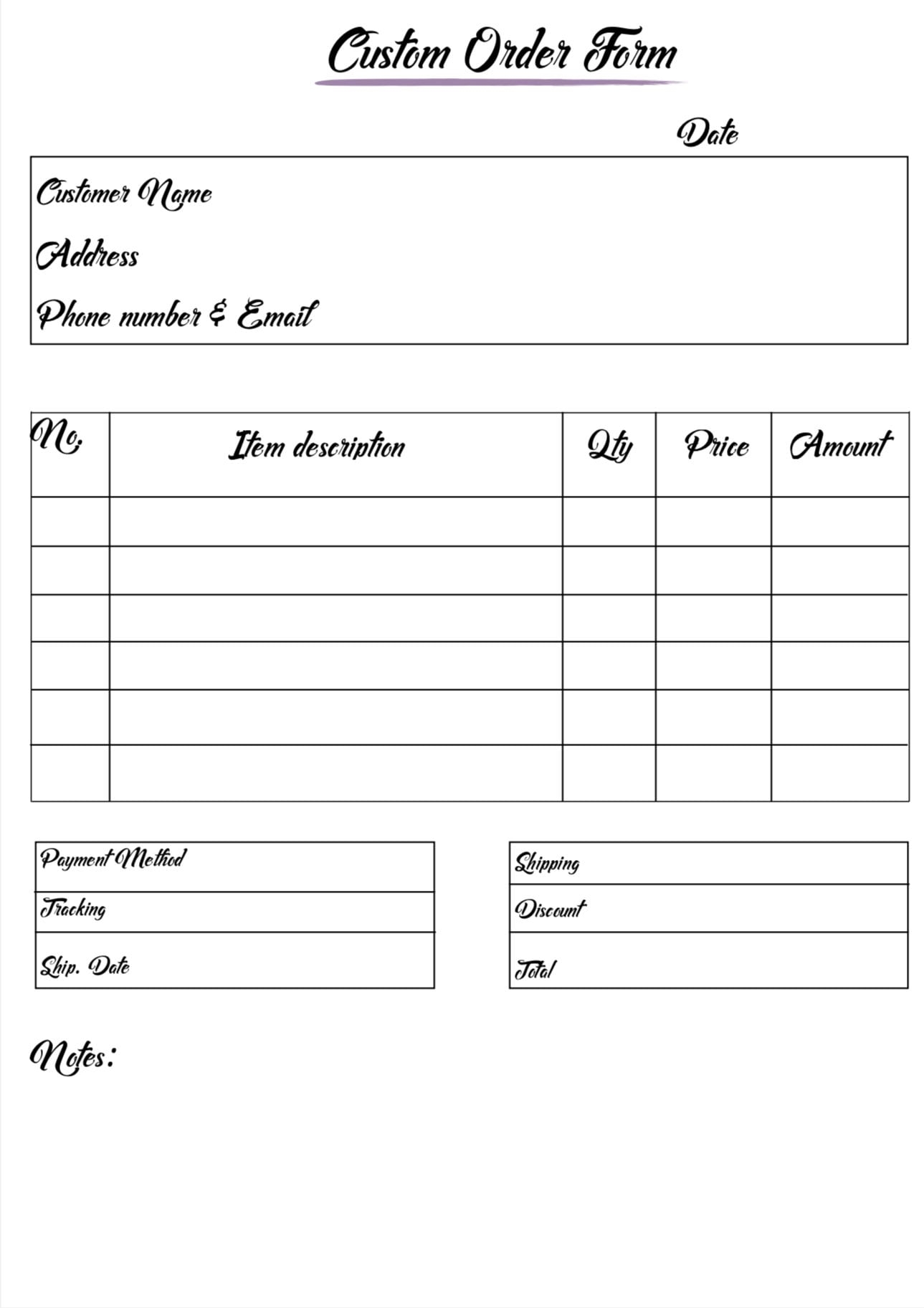 Buy Order Form Printable Custom Order Instant Download Small Business Templates Goodnotes Template Digital Order Form Special Order Sheet Online In India Etsy