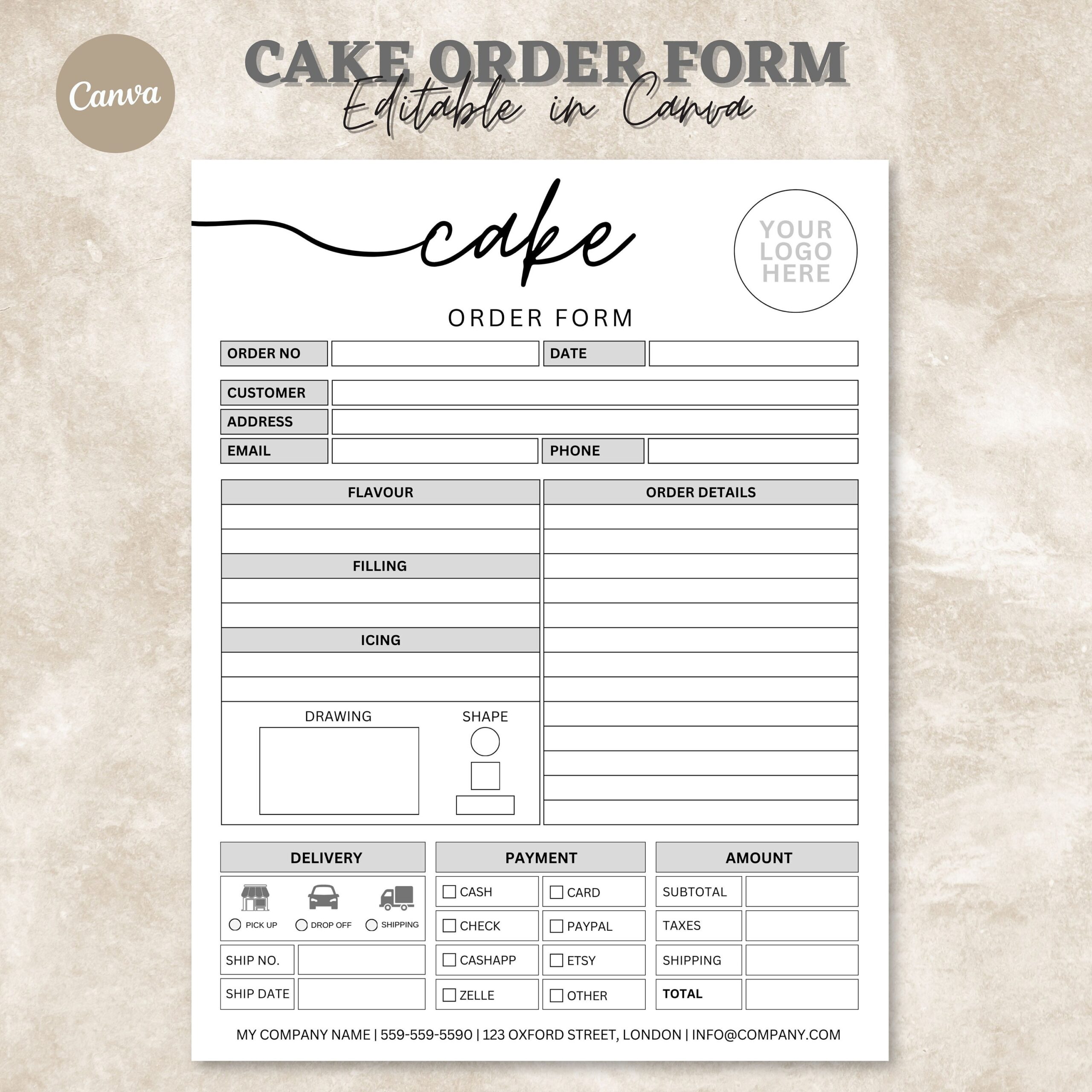 Blank Free Printable Cake Order Form Template