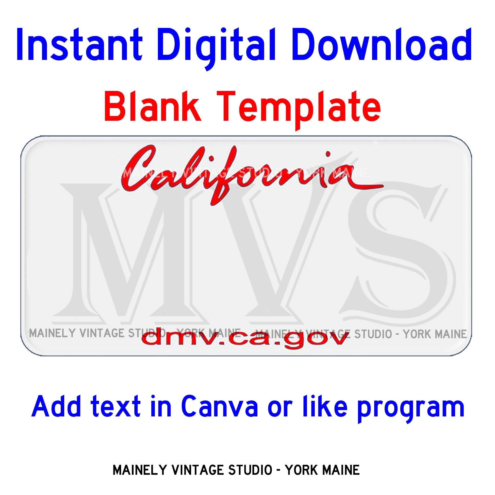 California CA License Vanity Plate Blank Template Digital Printable Download Sublimation Etsy