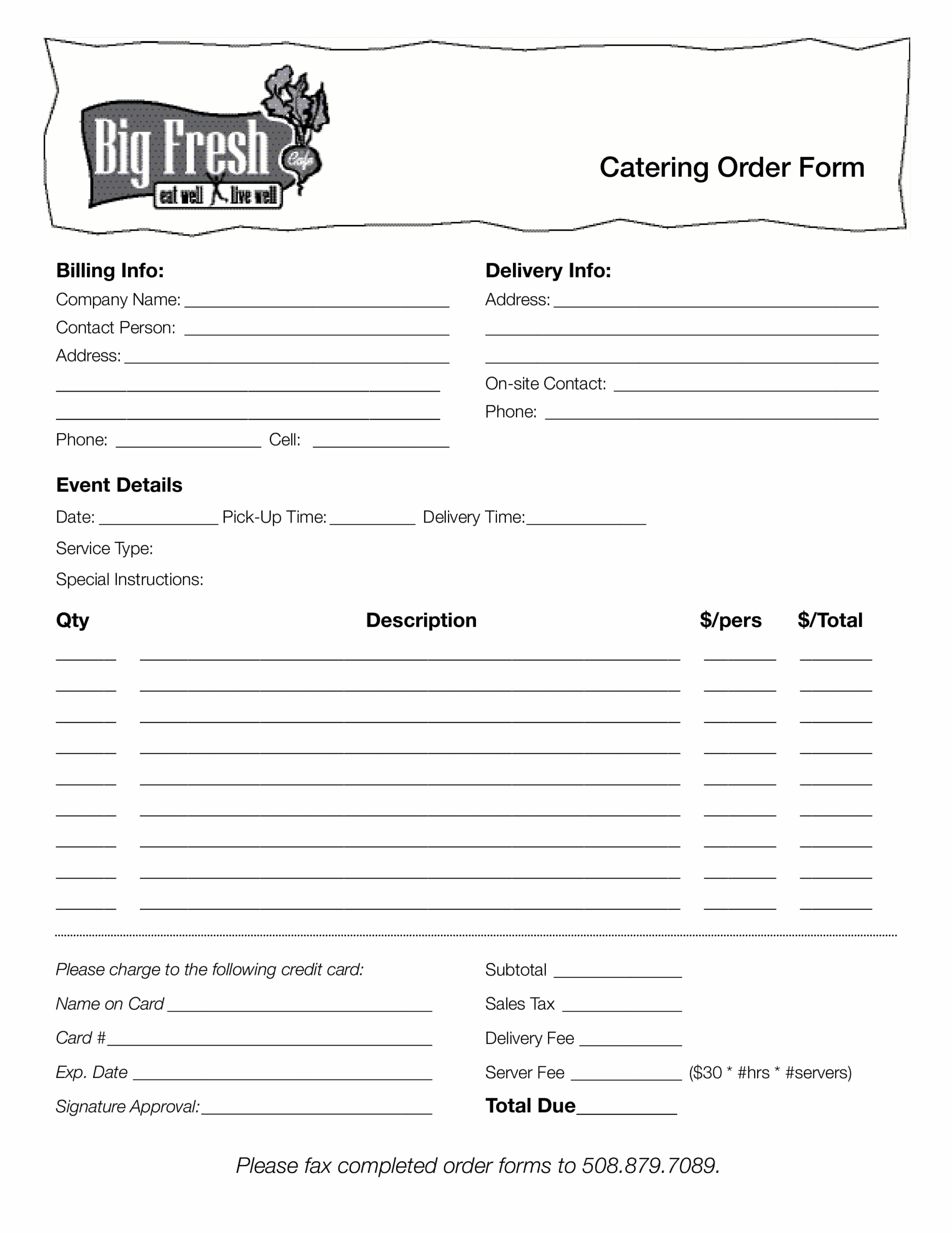 Catering Order Form Templates At Allbusinesstemplates