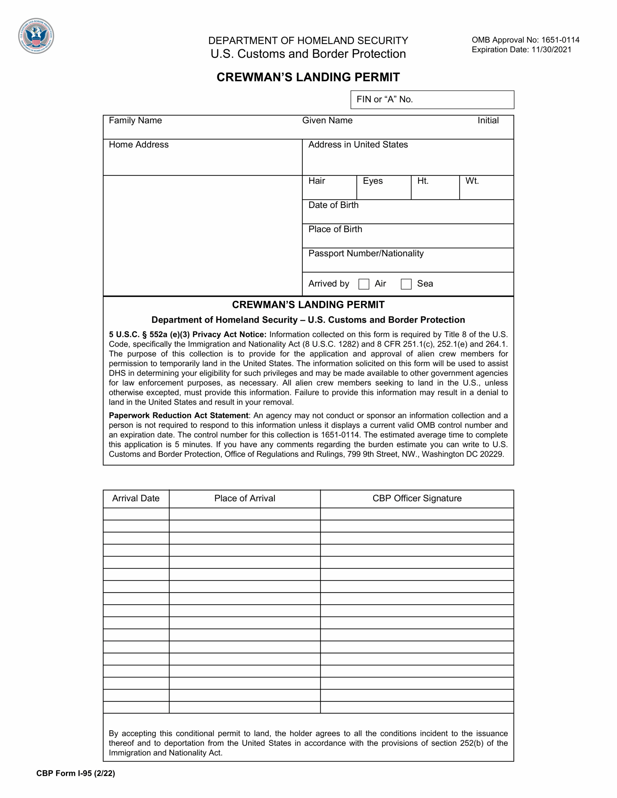 CBP Form I 95 2024 2025 Fill Forms Online PDF Guru