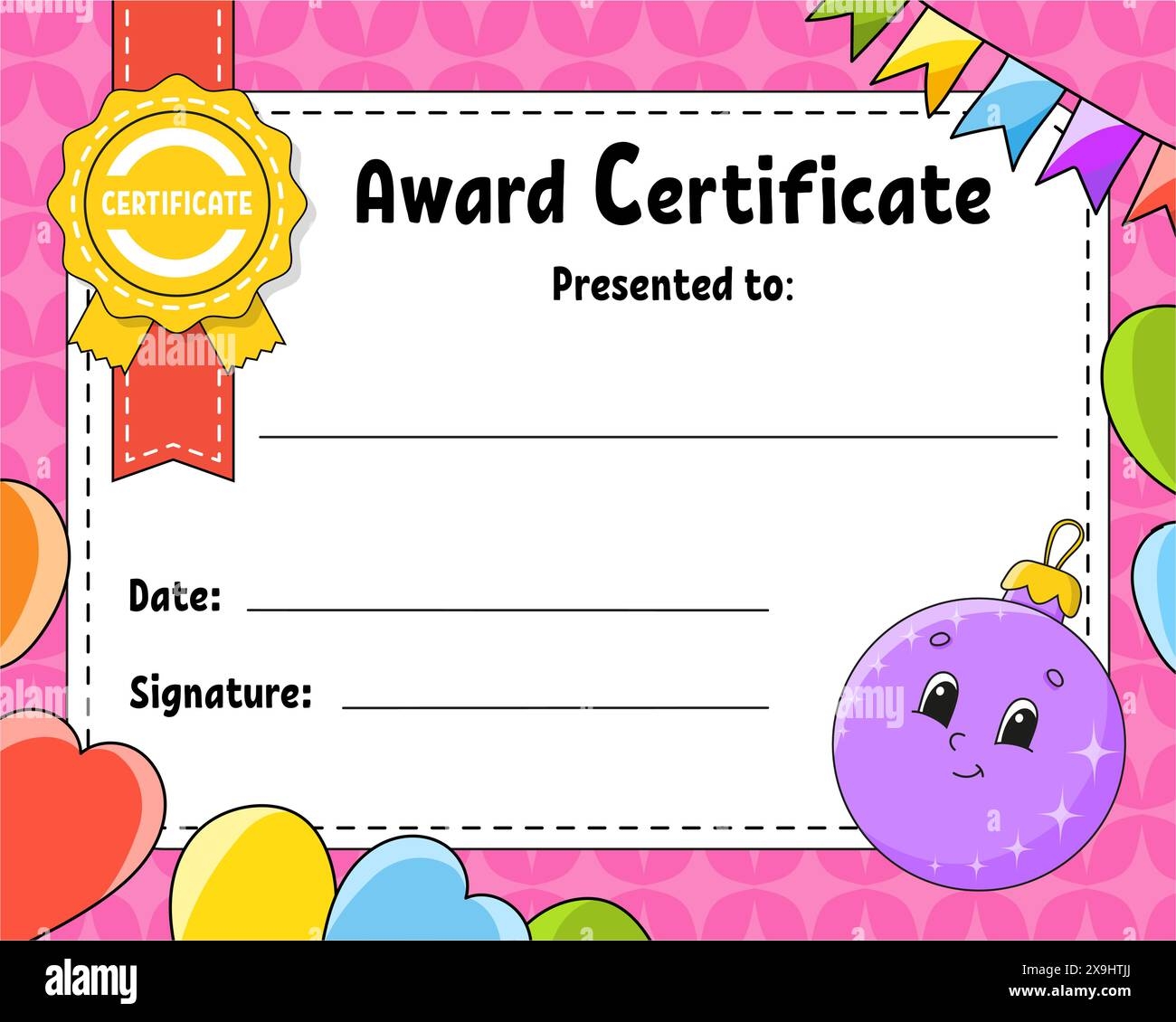 Certificate Template For Kids Colorful School And Preschool Diploma With Cute Character Vector Illustration Stock Vector Image Art Alamy
