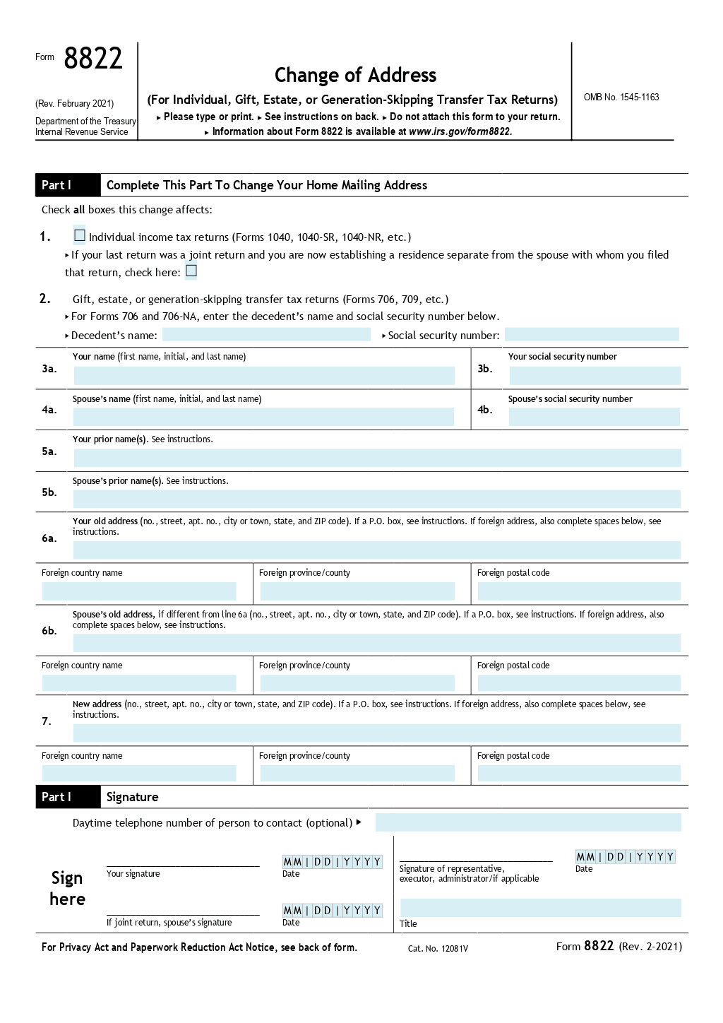 Change Of Address Form 8822 Template ONLYOFFICE Change Of Address Form 8822 Template ONLYOFFICE