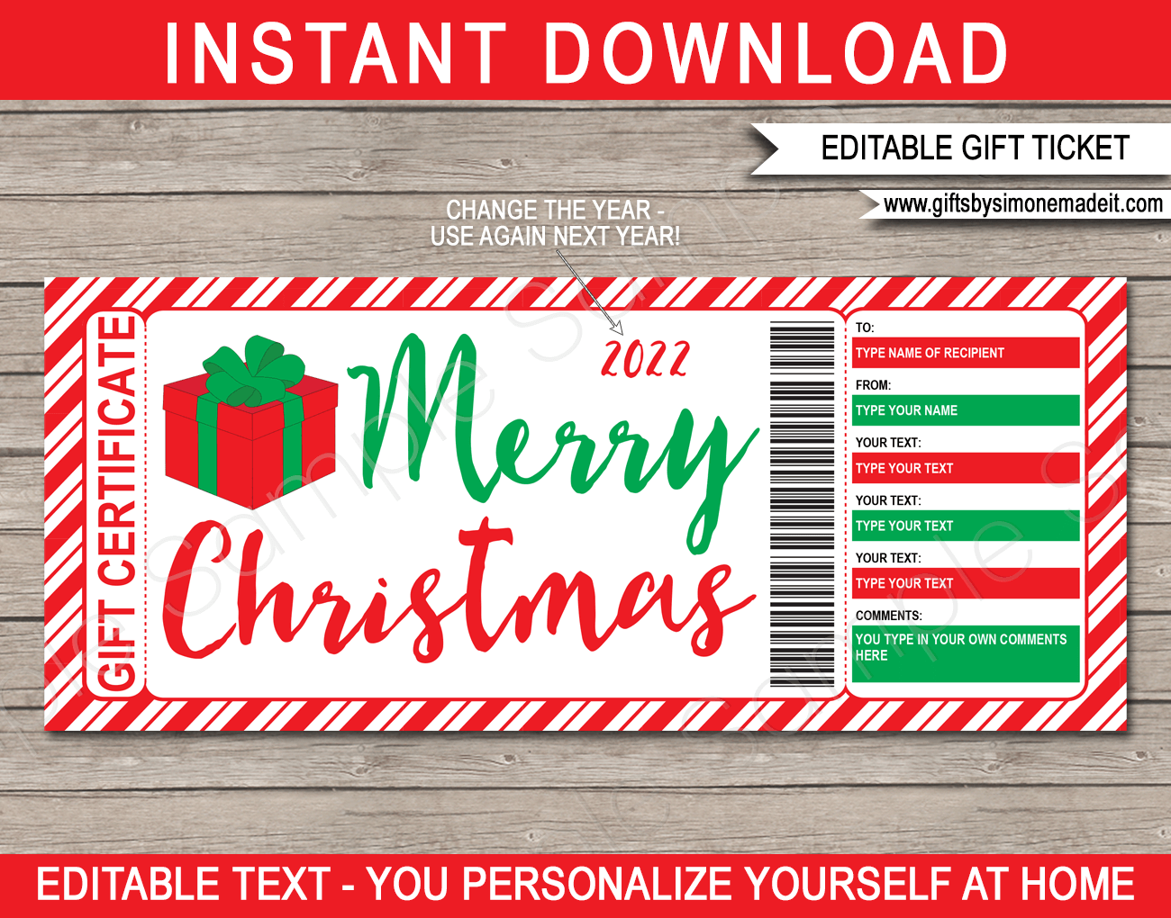 Printable Blank Gift Certificates Christmas