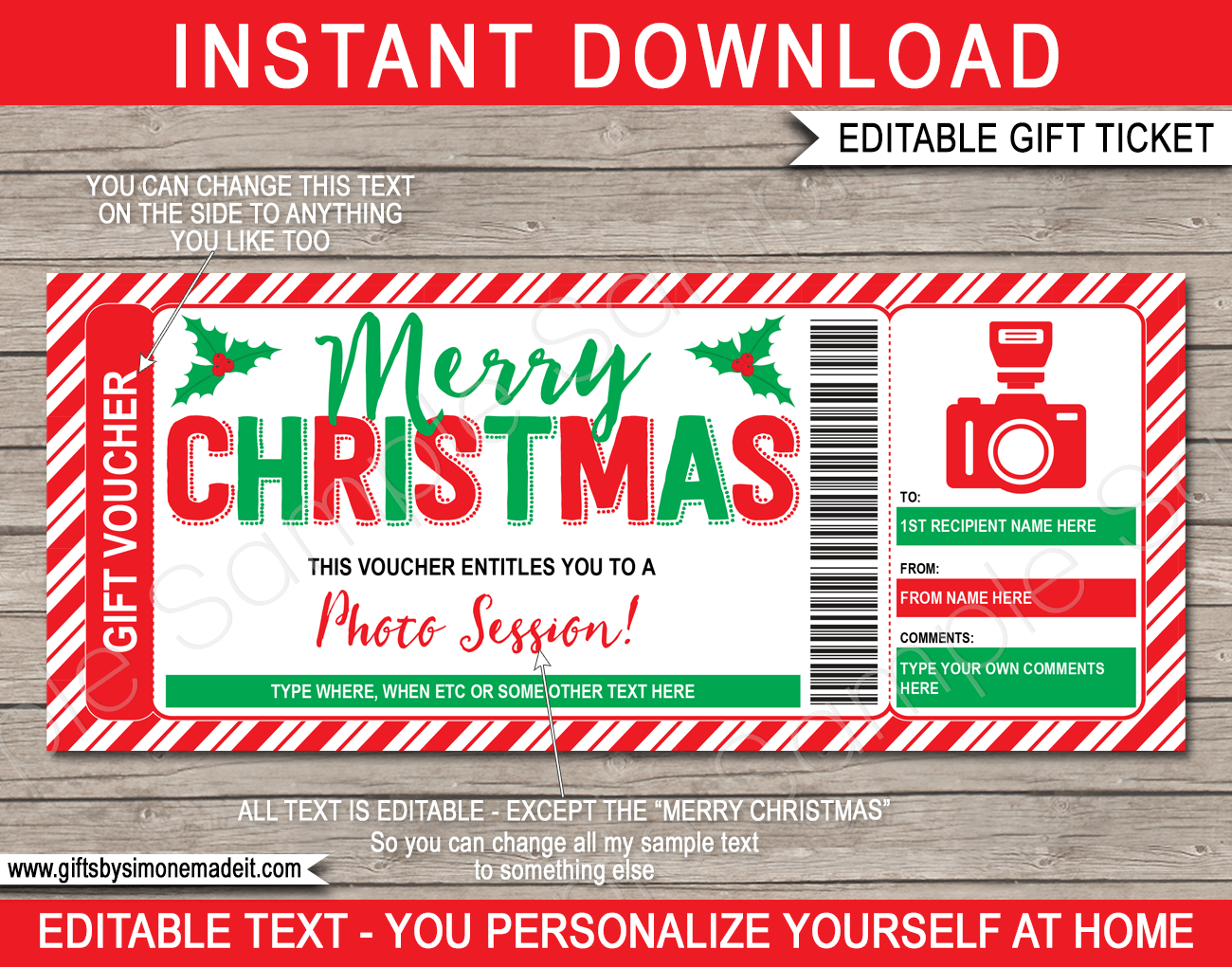 Christmas Photo Session Gift Certificate Template Photo Shoot Voucher