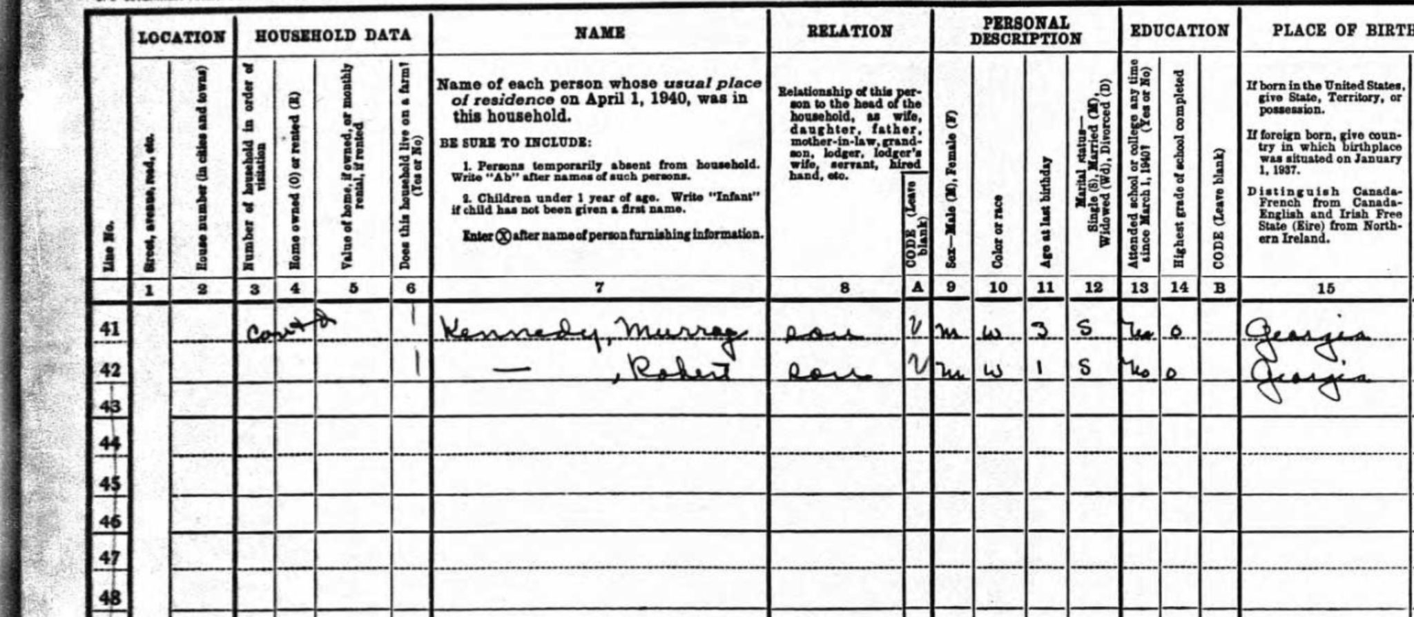 Printable Blank 1940 Census Form